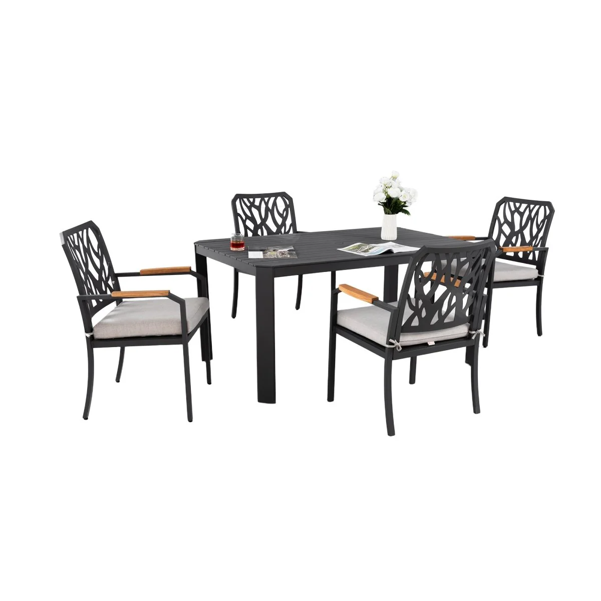 Bristol 5-Piece Outdoor Dining Set with Sunbrella Cushions in Bourbon - Image 3