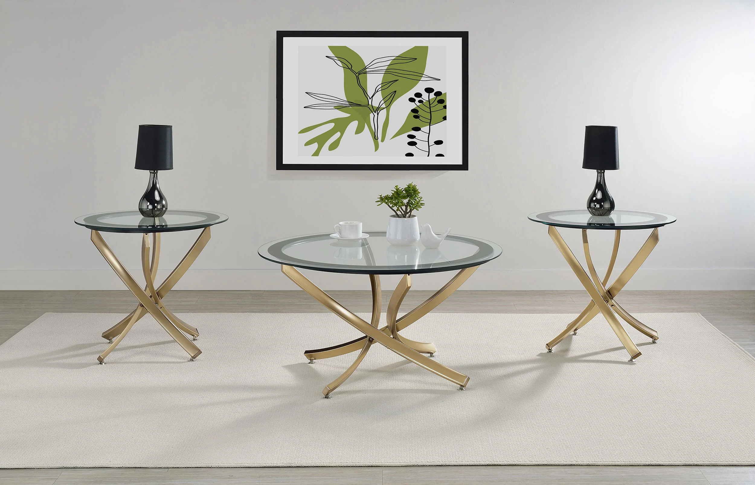 Brooke Round Glass Top Side Table with Rose Brass Metal Base - Image 6
