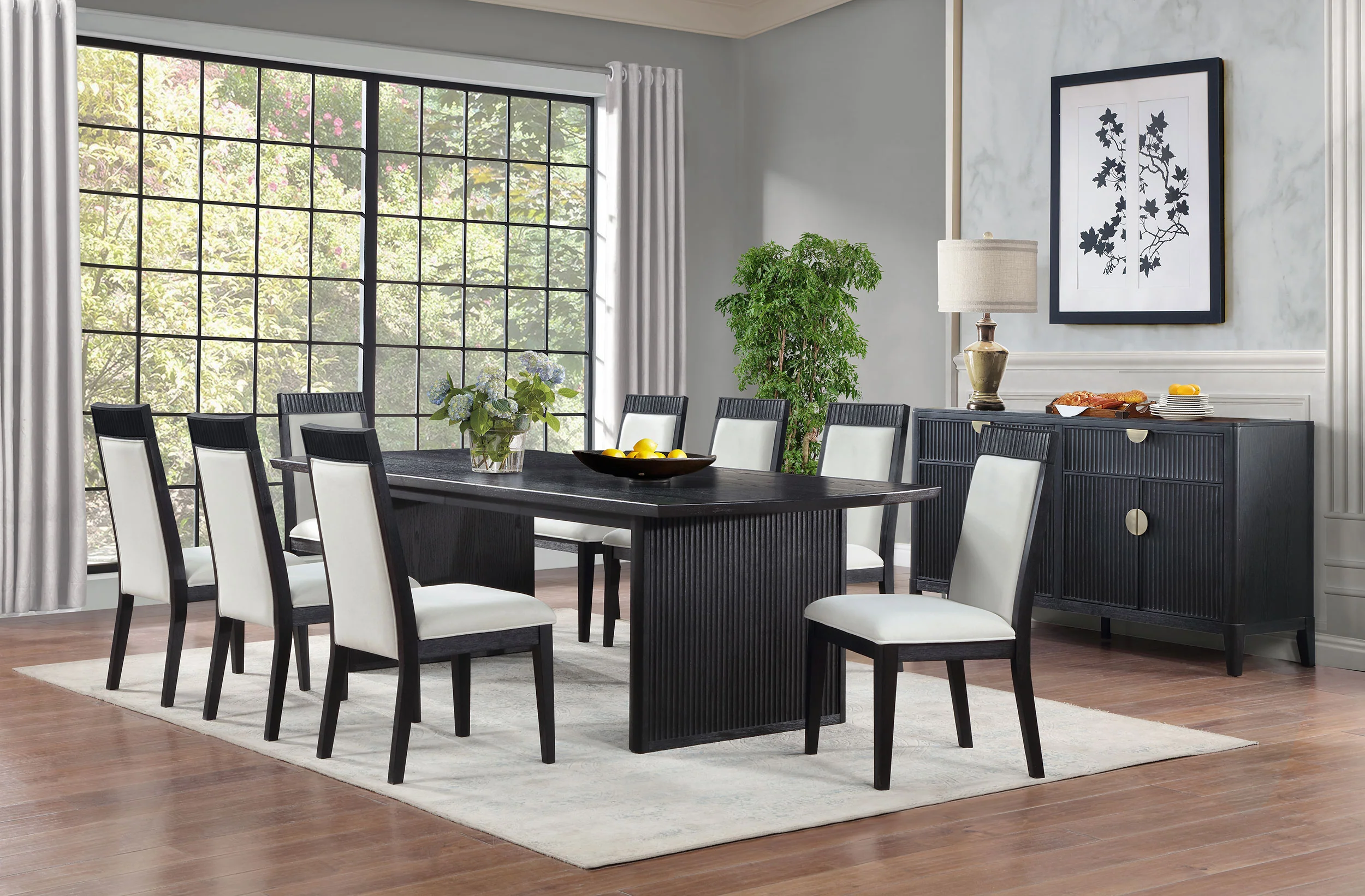 Brookmead 9-Piece Extension Dining Set - Black and Ivory