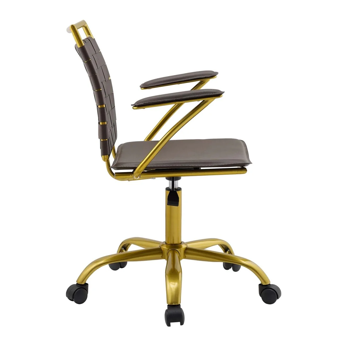 Brown Faux Leather Office Chair – Gold Base - Image 4