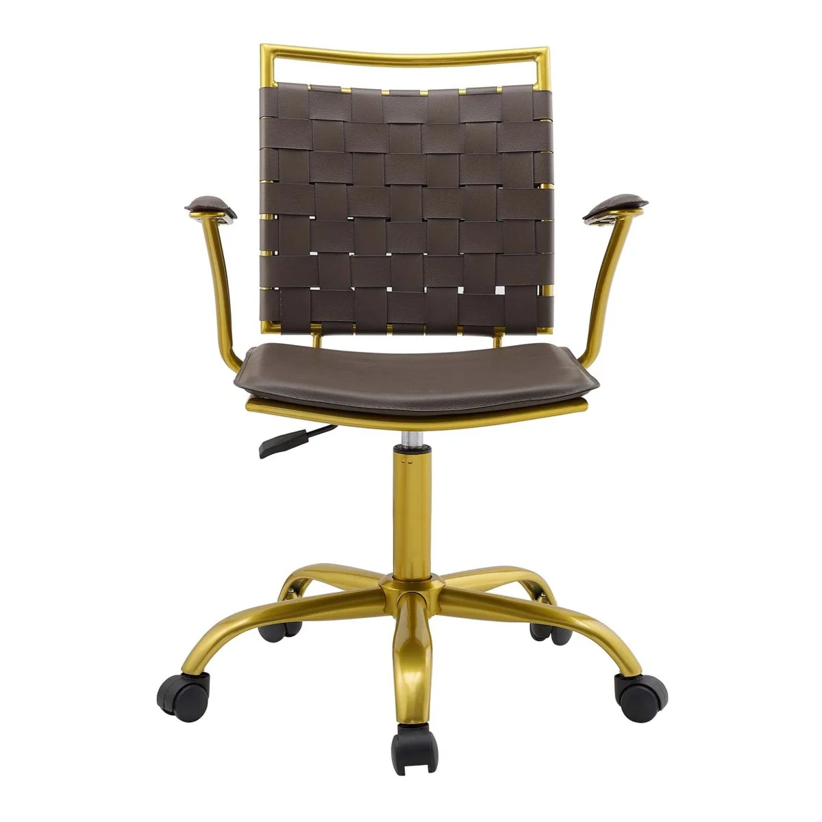 Brown Faux Leather Office Chair – Gold Base - Image 6