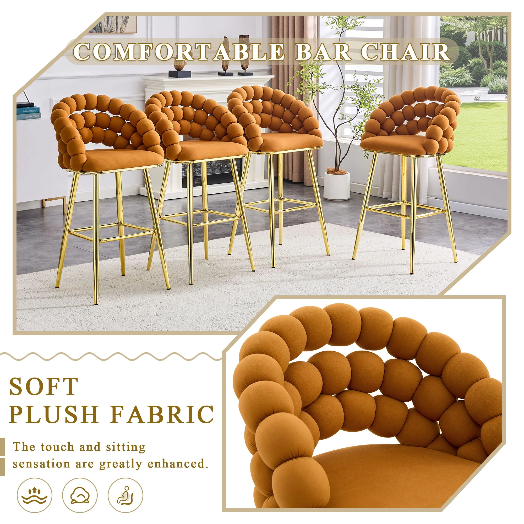 Bubble, Ball Chain Tufted Bar Chairs For Kitchen Island & Home Bar (Set of 2) - Image 17