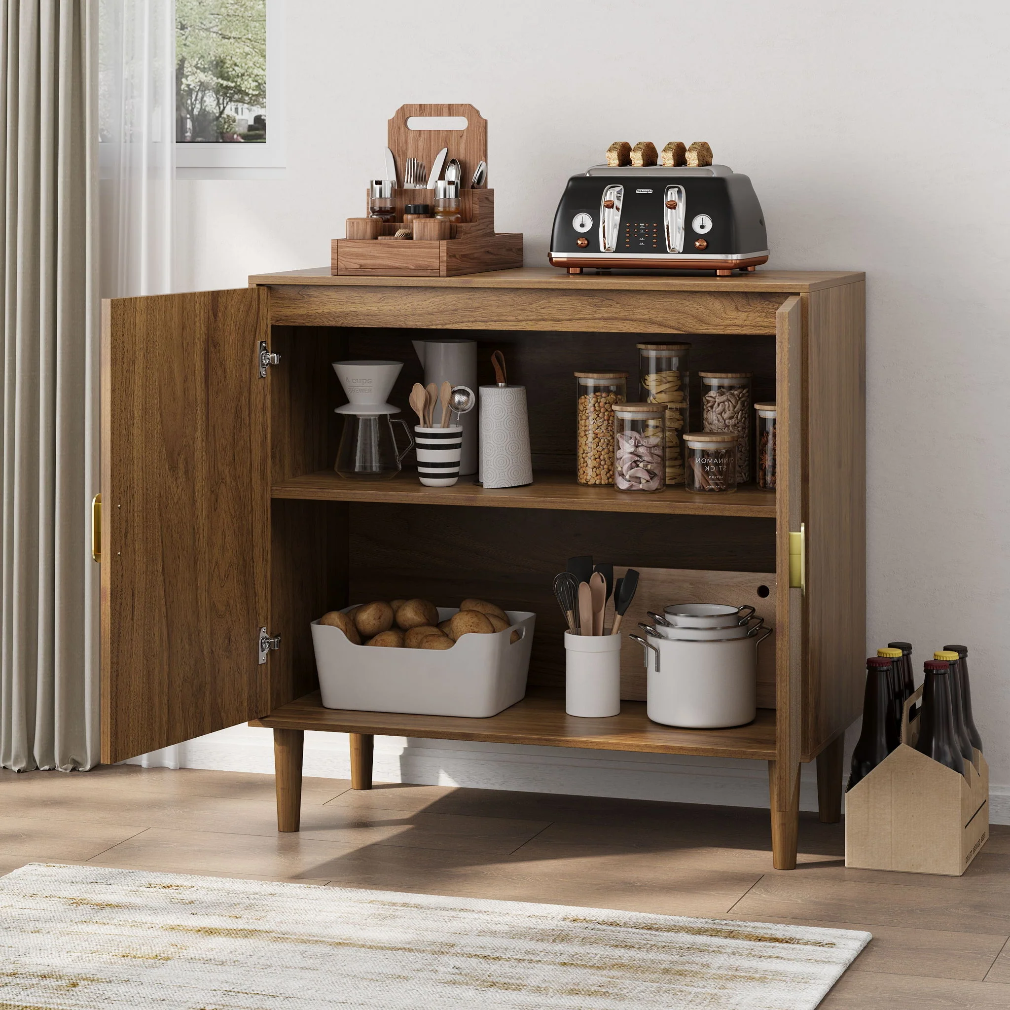 Buffet Cabinet Sideboard Storage Accent Furniture Wood 32x31in Light Brown - Image 3