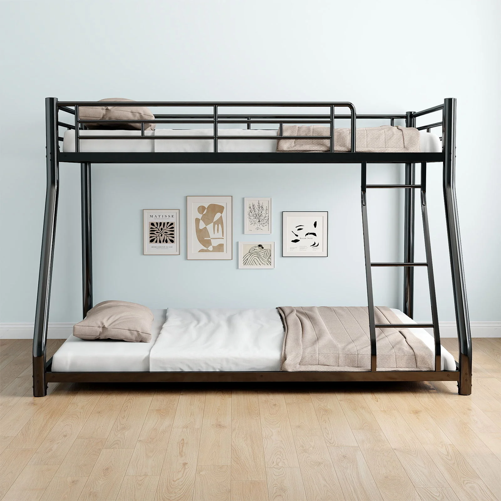 Bunk Bed Frame With Ladder And Guardrail, Heavy Duty Noise Free Design Metal Construction - Image 4