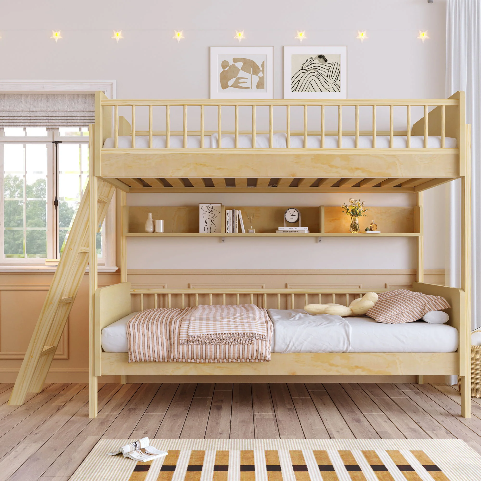 Bunk Bed With 3 Storage Shelves, Adjustable Ladder Left Or Right - Image 9