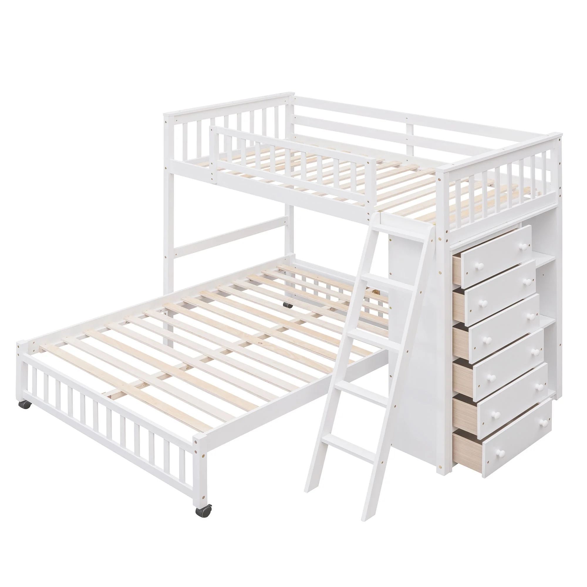 Bunk Bed With 6 Drawers And Flexible Shelves, Bottom Bed With Wheels - Image 11