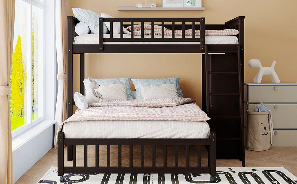 Bunk Bed With 6 Drawers And Flexible Shelves, Bottom Bed With Wheels - Image 9