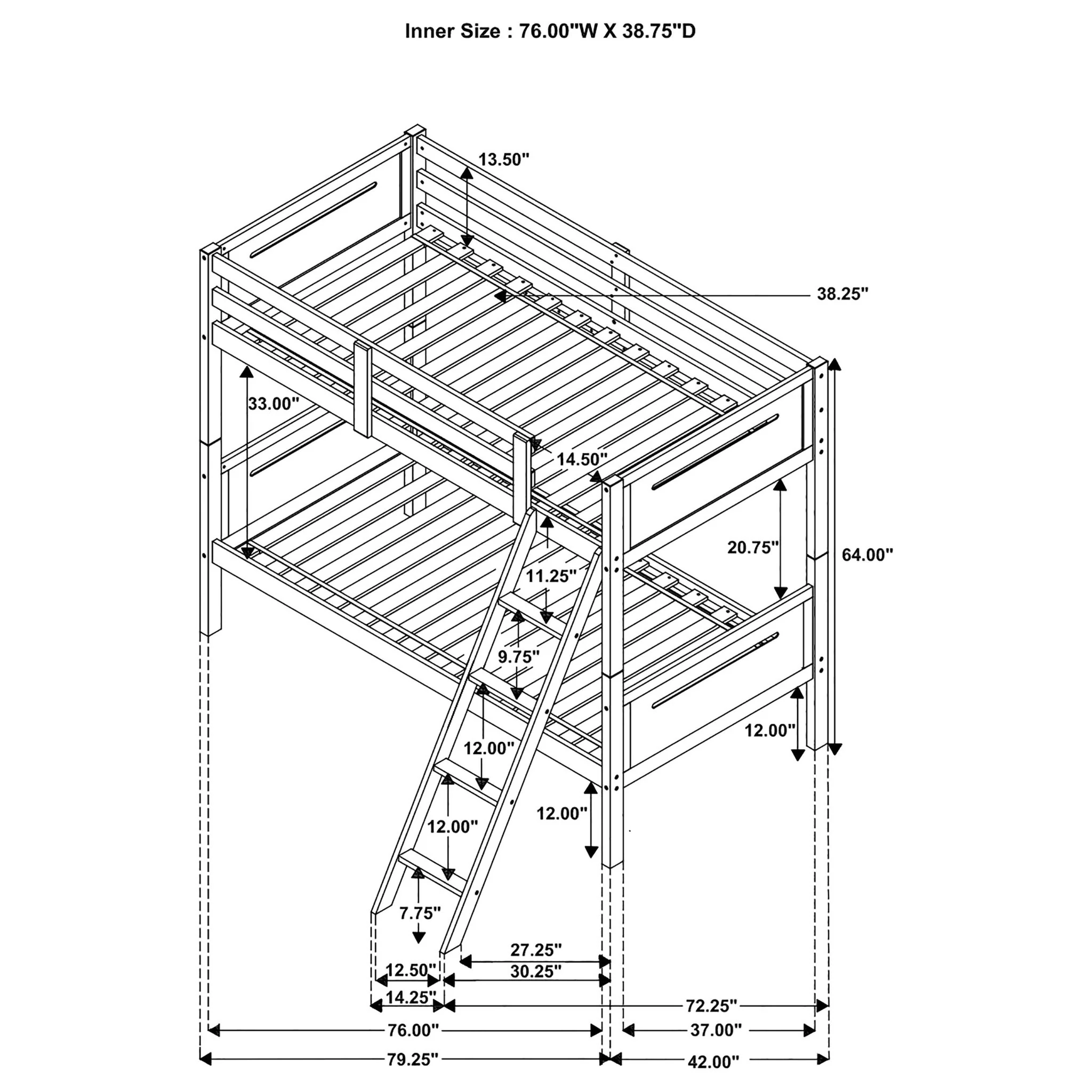 Bunk Bed With Built In Ladder, Safety Guardrails And Angled Access Step - Image 9