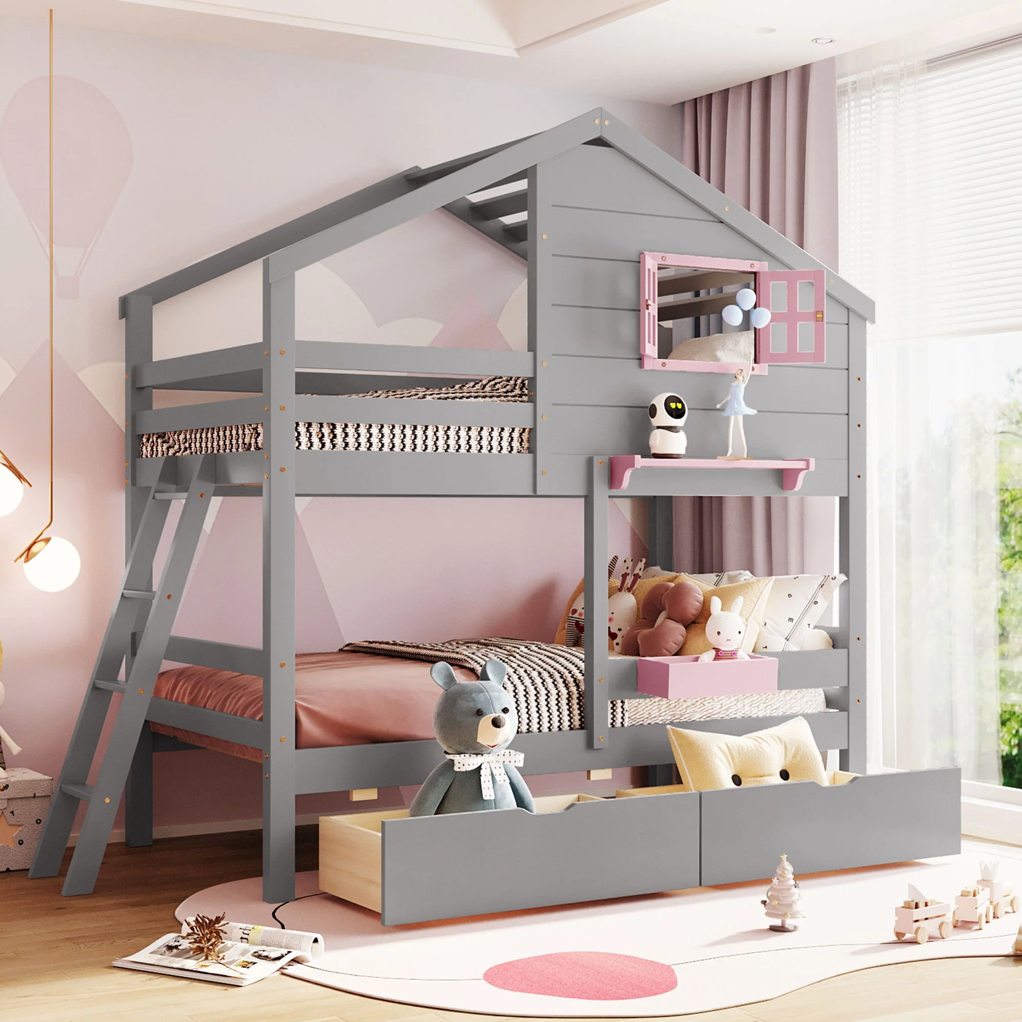 Bunk Bed With Playhouse Roof And Window - Image 5