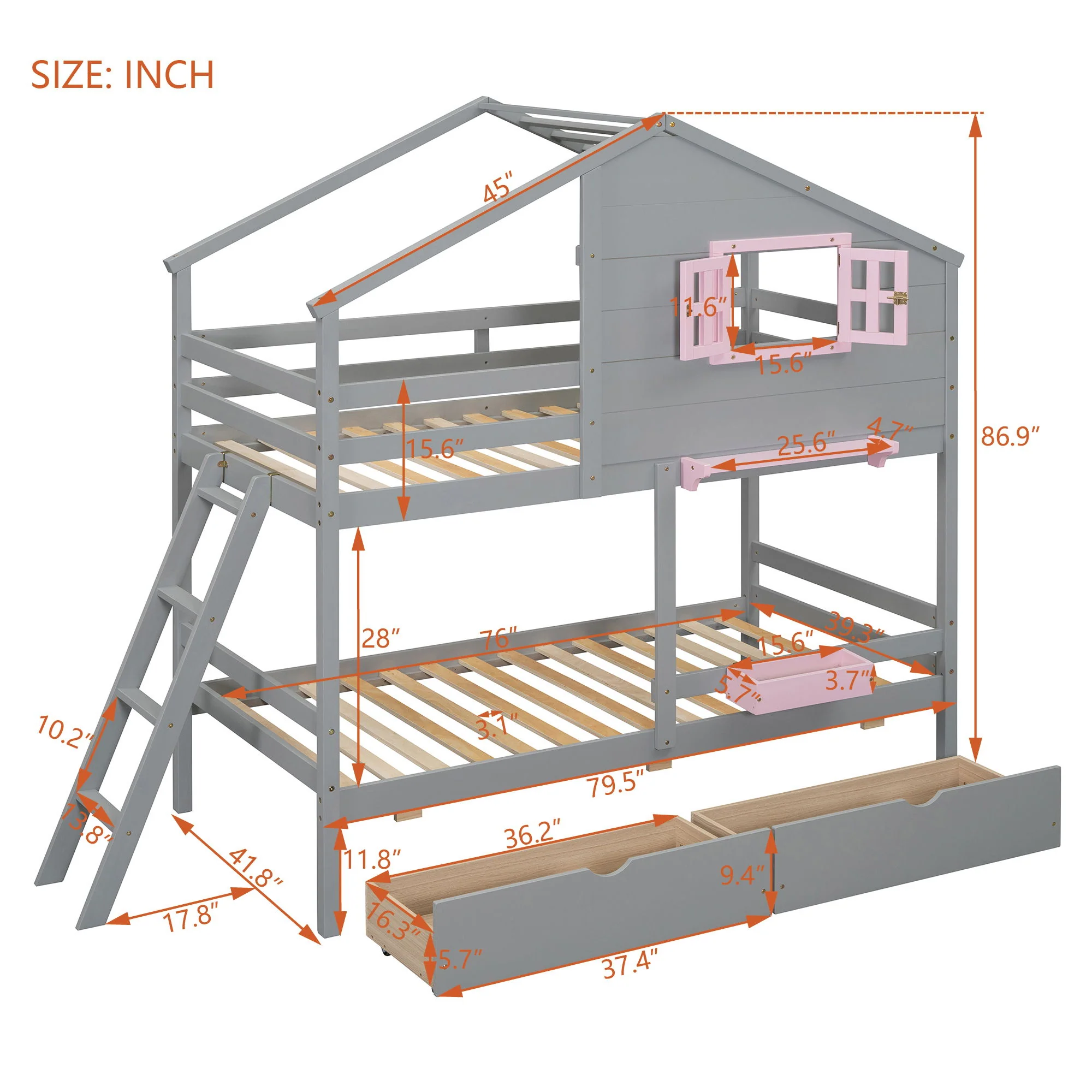 Bunk Bed With Playhouse Roof And Window - Image 8