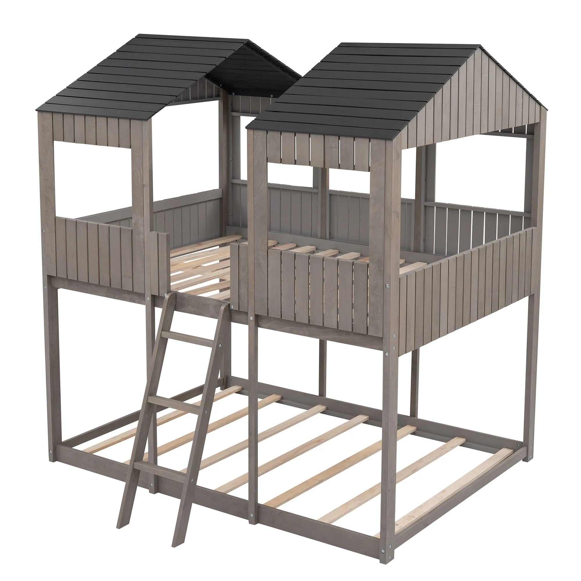 Bunk Bed With Roof, Window, Guardrail, Ladder - Image 8