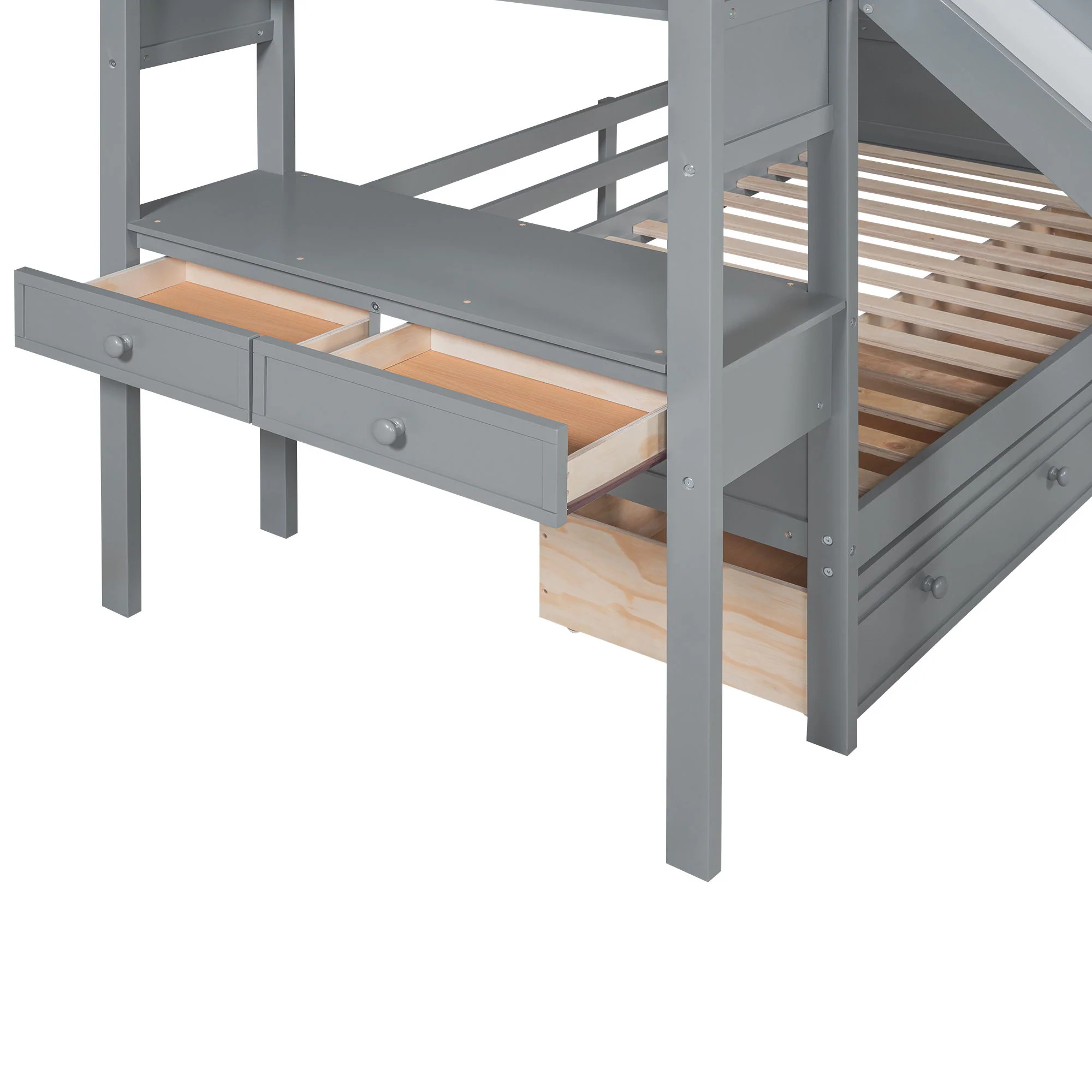 Bunk Bed With Storage Staircase, Slide, Desk, Drawers, And Shelves - Image 15