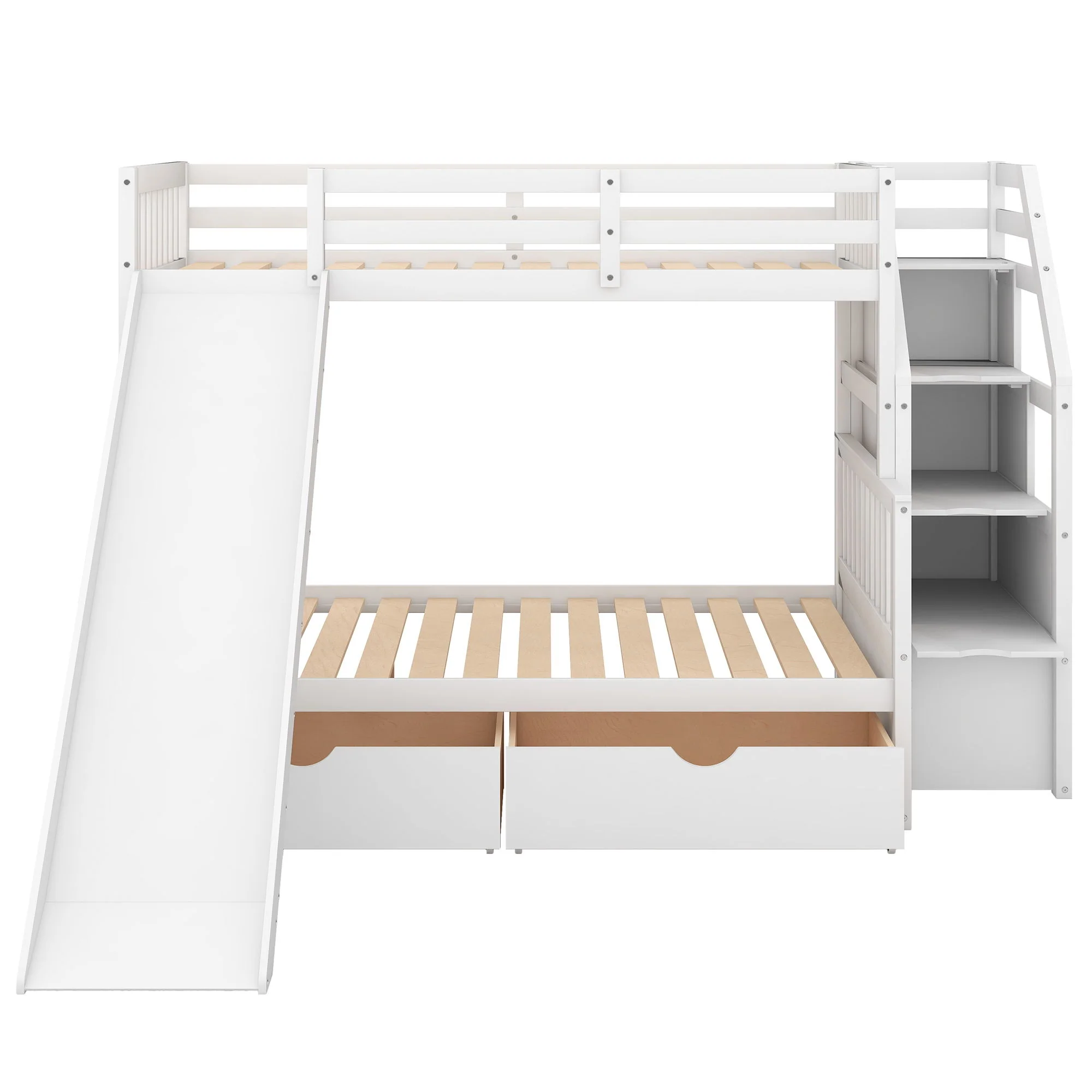 Bunk Bed With Storage Staircase, Slide, Desk, Drawers, And Shelves - Image 24