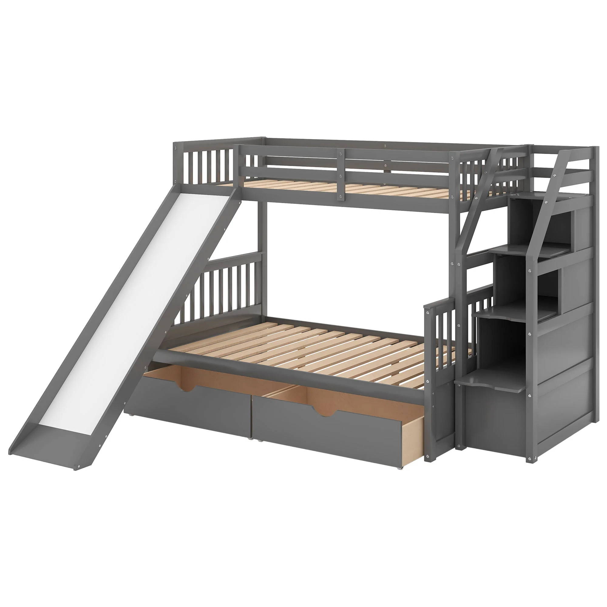 Bunk Bed With Storage Staircase, Slide, Desk, Drawers, And Shelves - Image 29