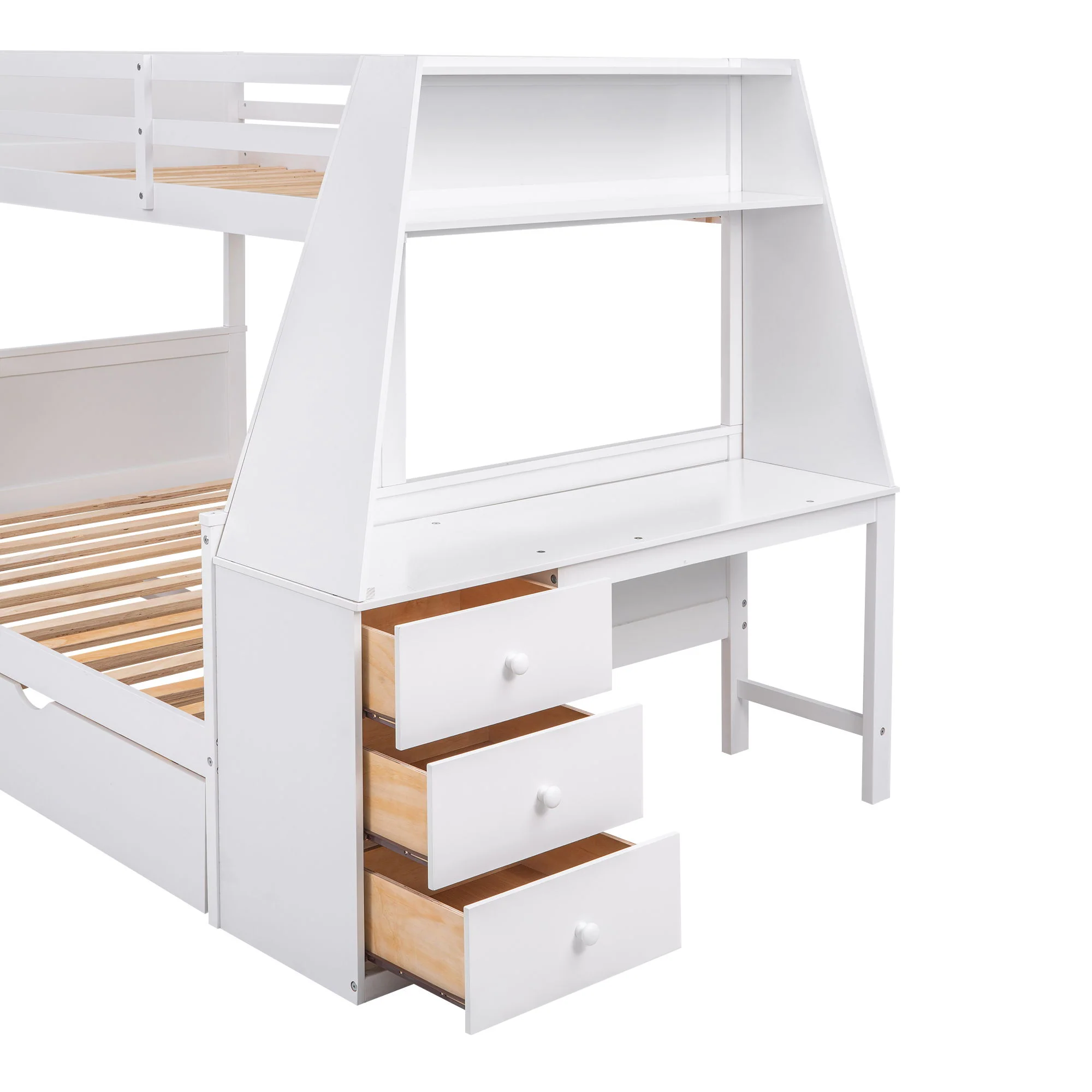 Bunk Bed With Trundle And Built In Desk, 3 Storage Drawers And Shelf - Image 10