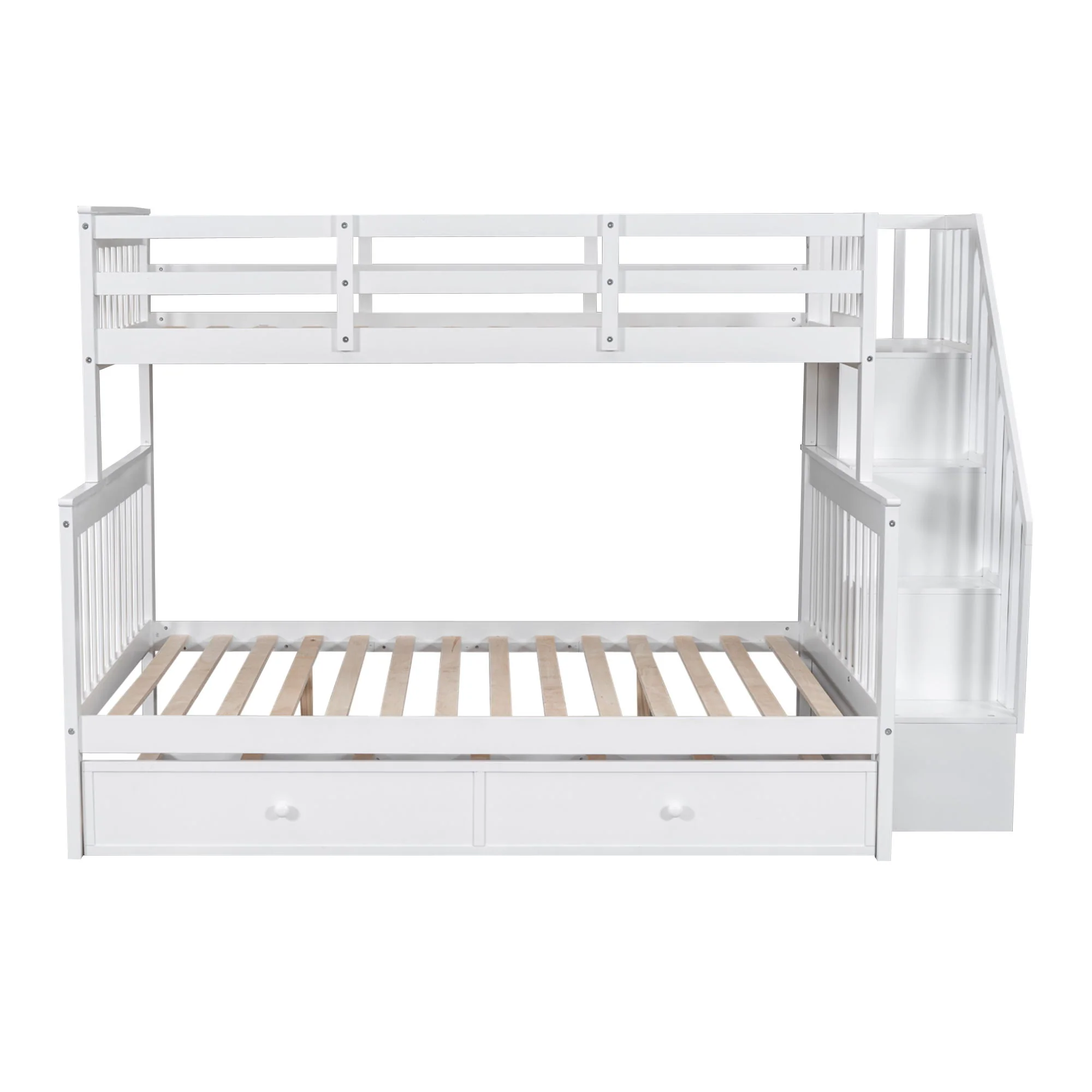 Bunk Bed With Twin Size Trundle, Storage And Guard Rail For Bedroom - Image 11