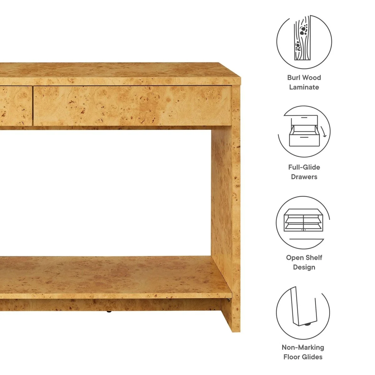Burl Wood Console Table with 2 Drawers and Shelf – 47 Inch - Image 8