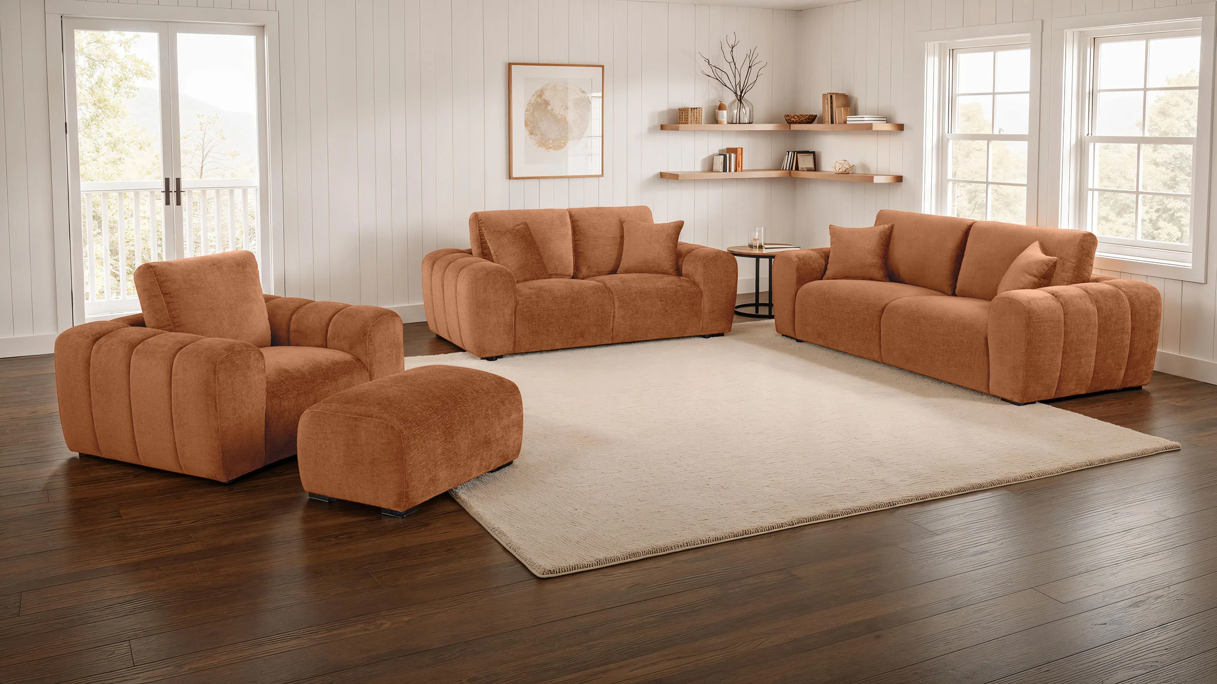 Burnett Chenille Upholstered Ottoman Burnt Orange - Image 7