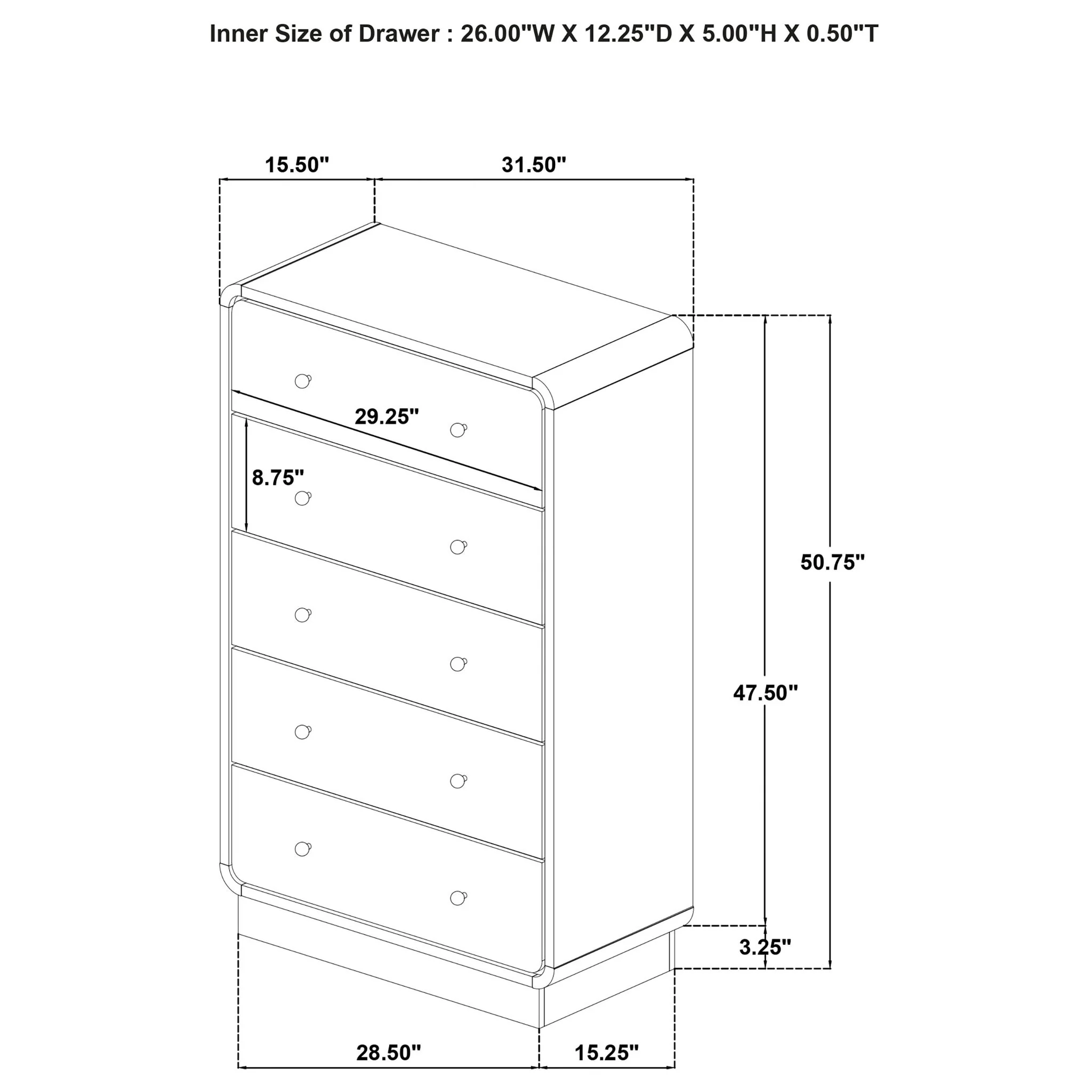 Burton - 5 Drawer Chest Of Drawers - Black - Image 3
