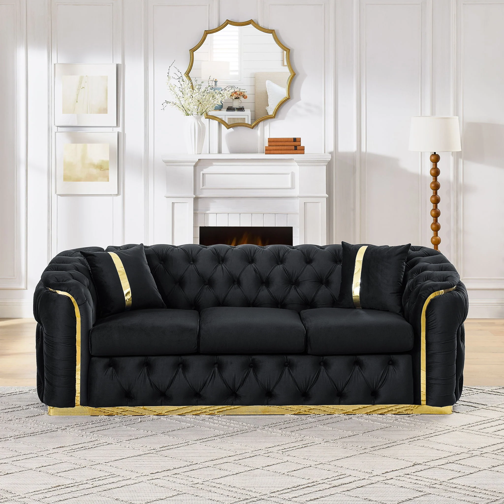 Button Tufted Couch With 2 Pillows, 3 Seater Luxury Chesterfield Sofa - Image 23