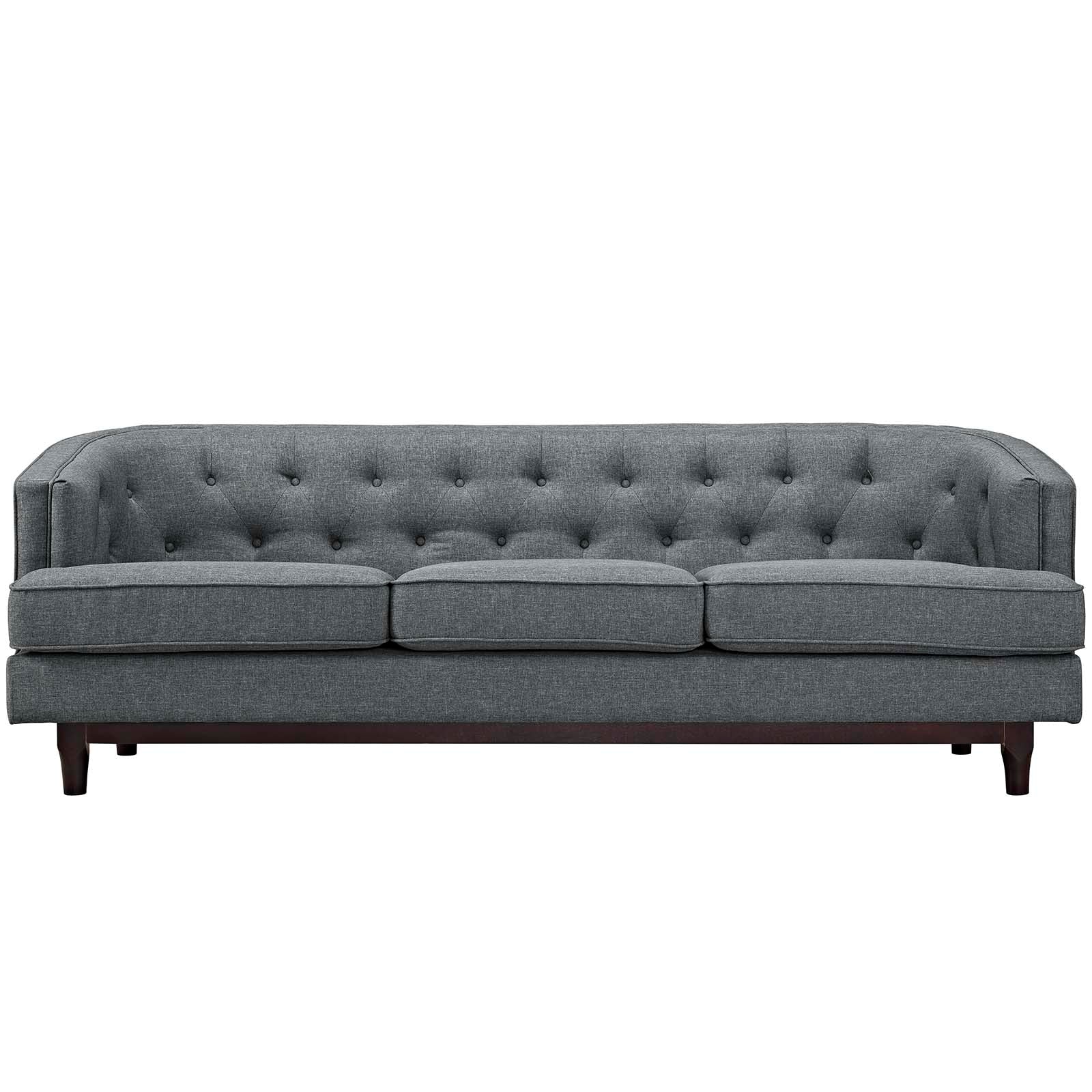Button-Tufted Fabric Sofa with Walnut Stained Legs - Image 3