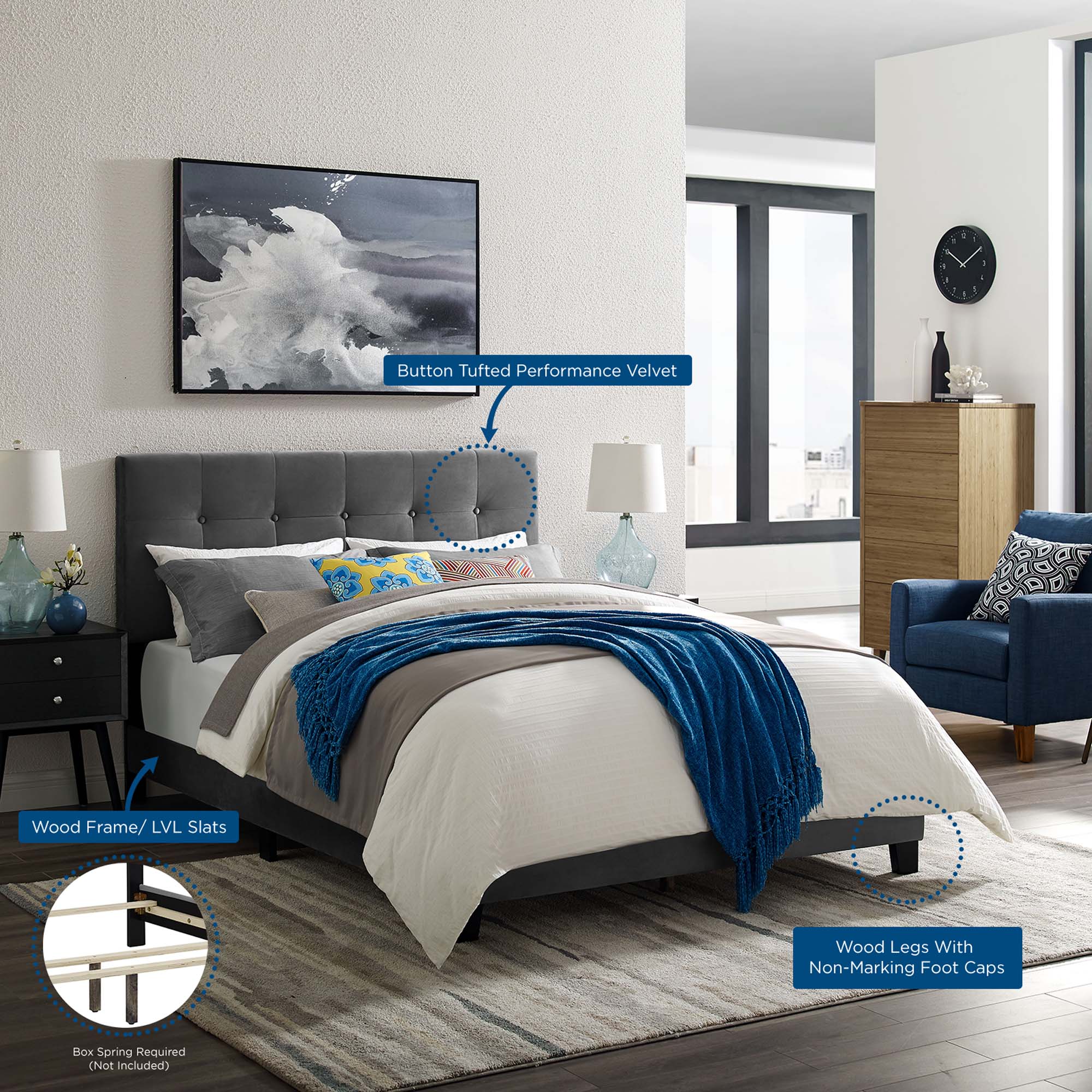 Button-Tufted Performance Velvet Bed Frame - Image 10