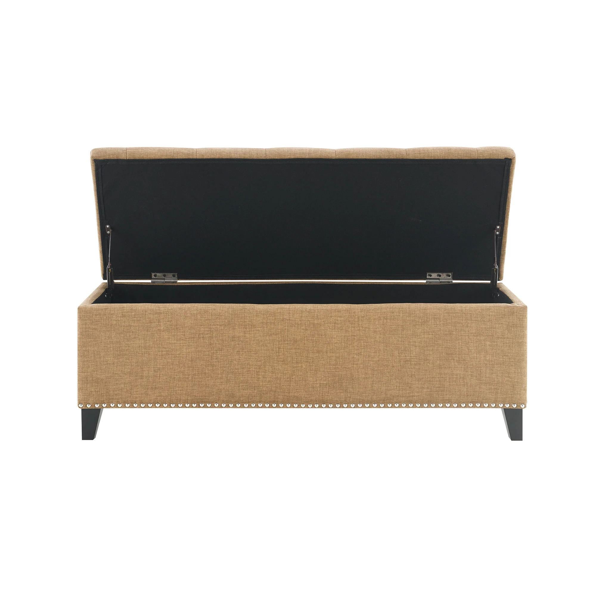 Button Tufted Storage Ottoman, Living Room Bench With Safety Close Hinge - Brown - Image 9