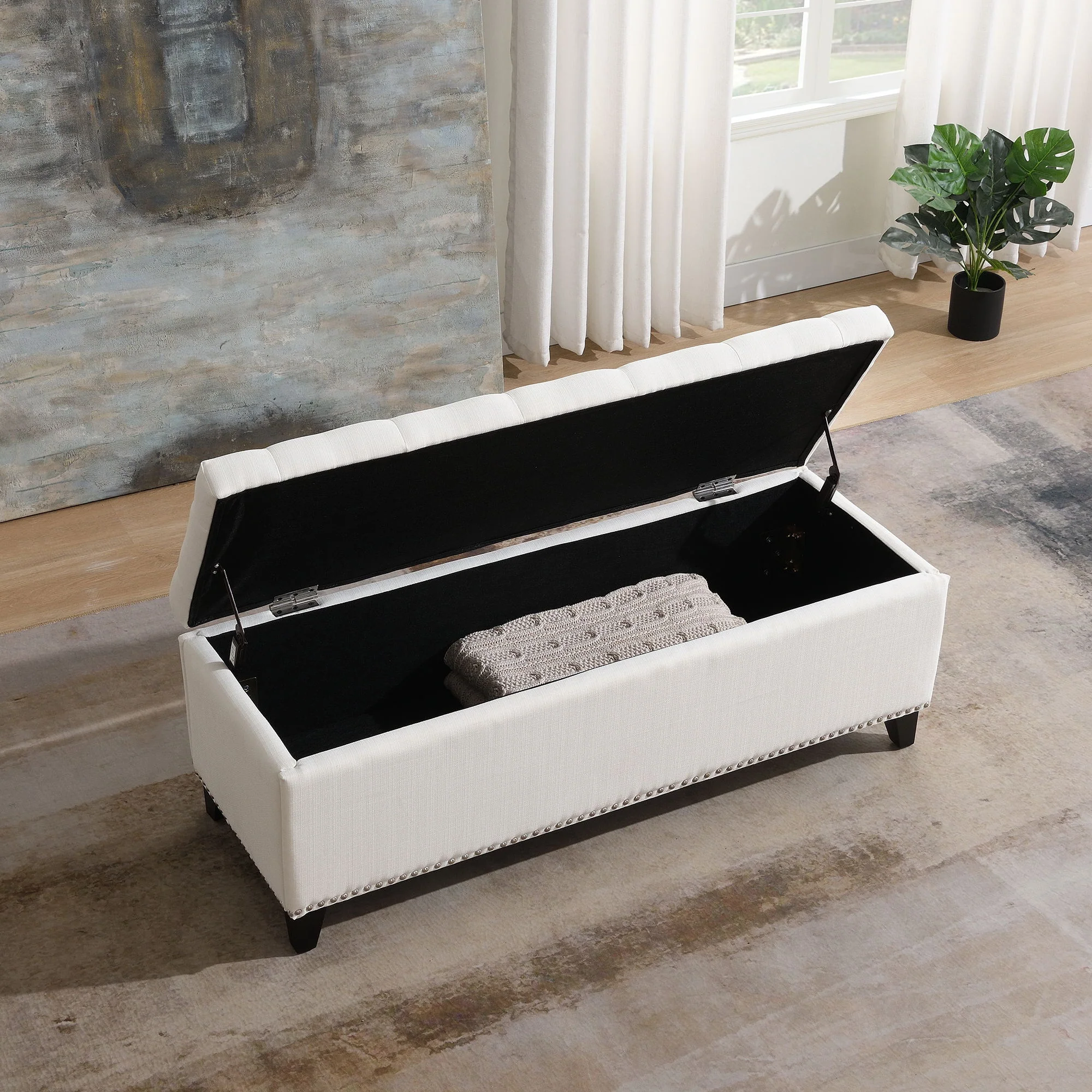 Button-Tufted Storage Ottoman With Safety Close Hinge - Image 9