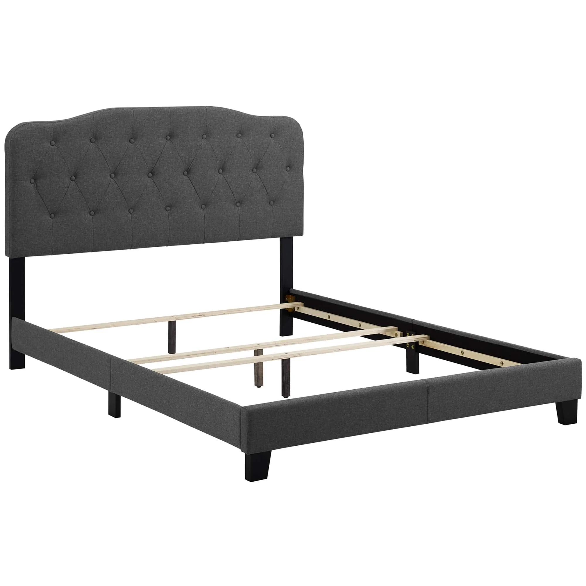 Button Tufted Upholstered Fabric Bed Frame with Wood Legs - Image 19