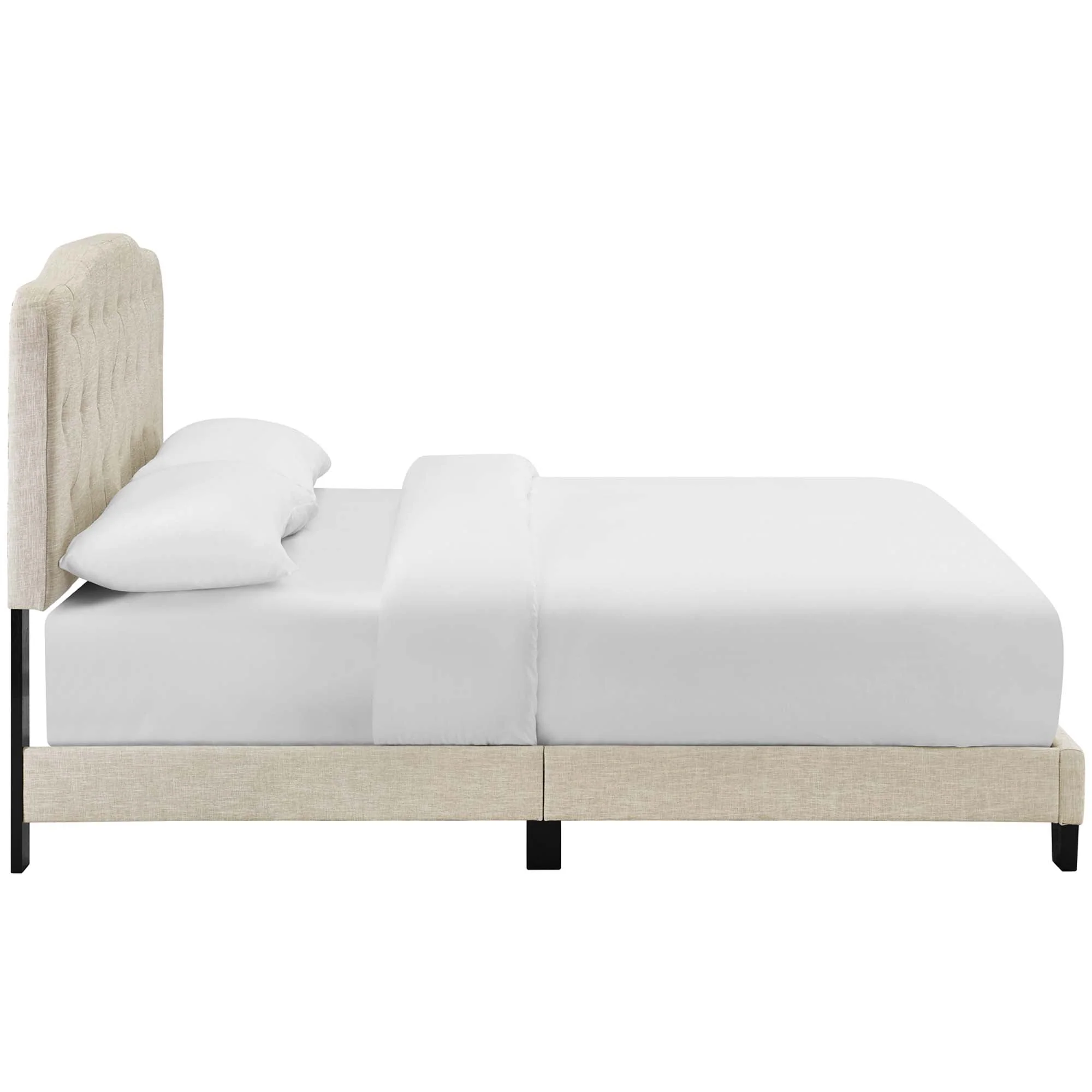Button Tufted Upholstered Fabric Bed Frame with Wood Legs - Image 48