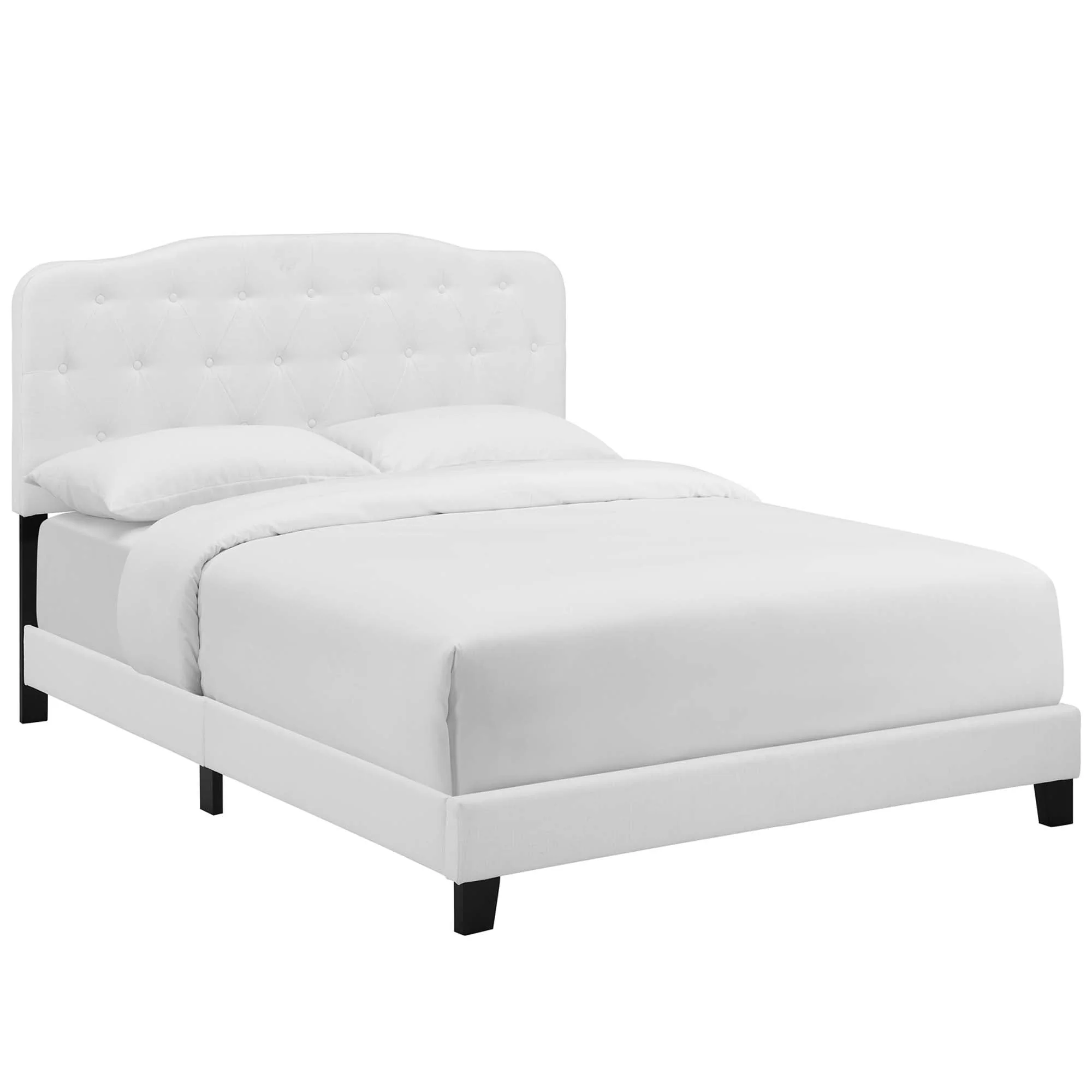 Button Tufted Upholstered Fabric Bed Frame with Wood Legs - Image 6