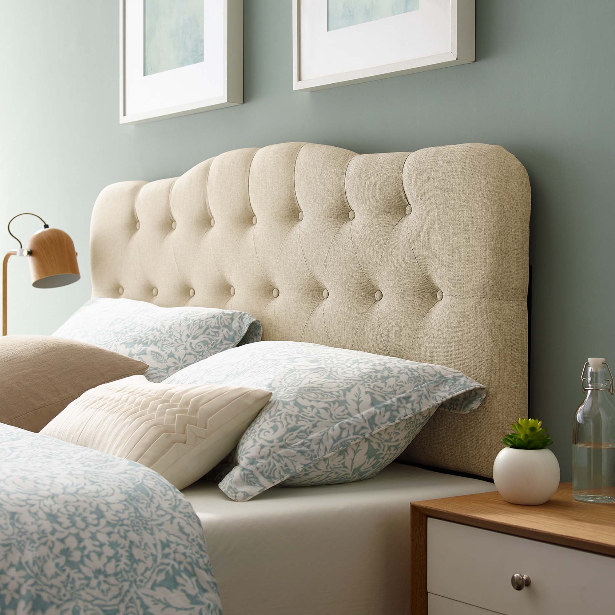 Button Tufted Upholstered Fabric Headboard - Image 20