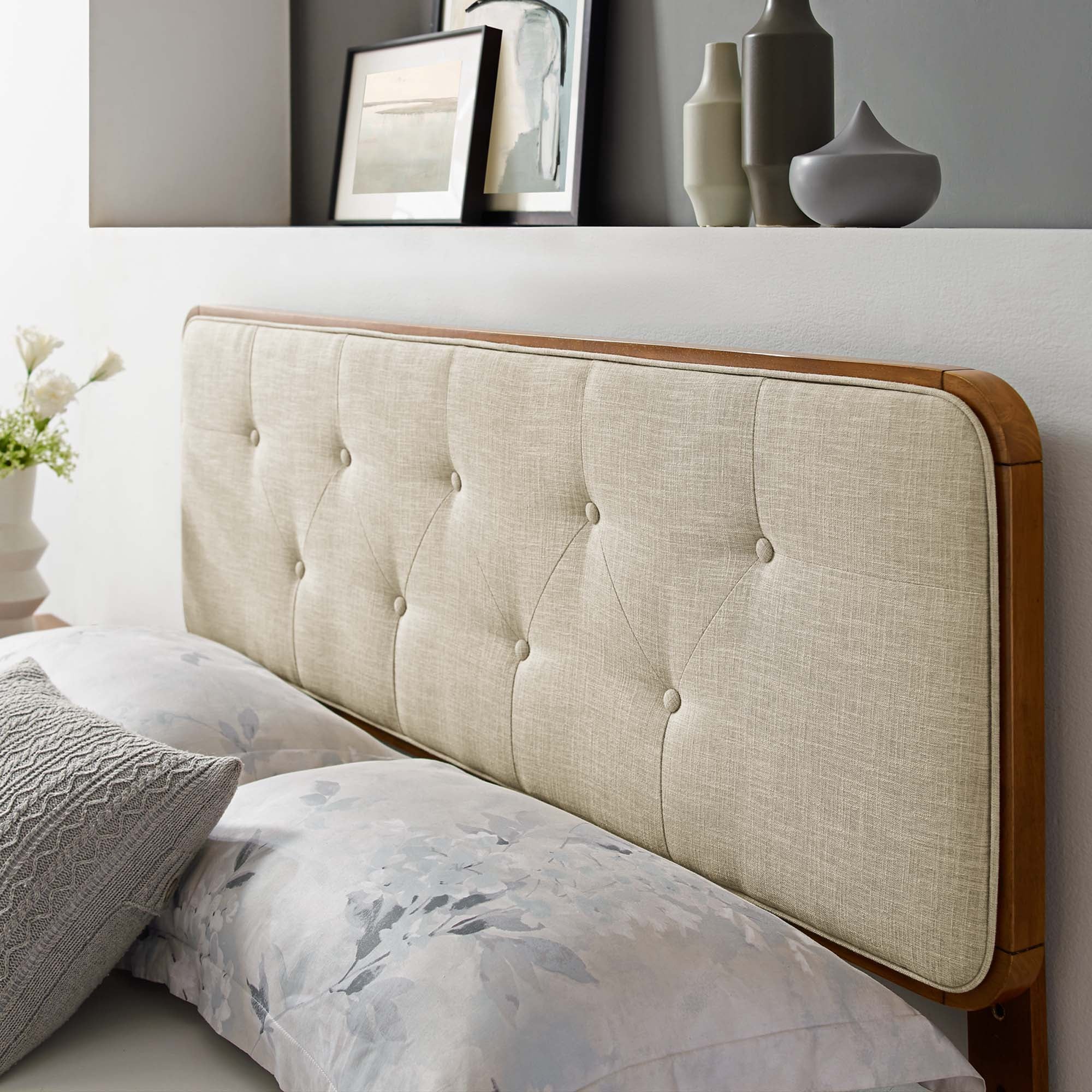 Button Tufted Upholstered Wood Headboard - Image 37