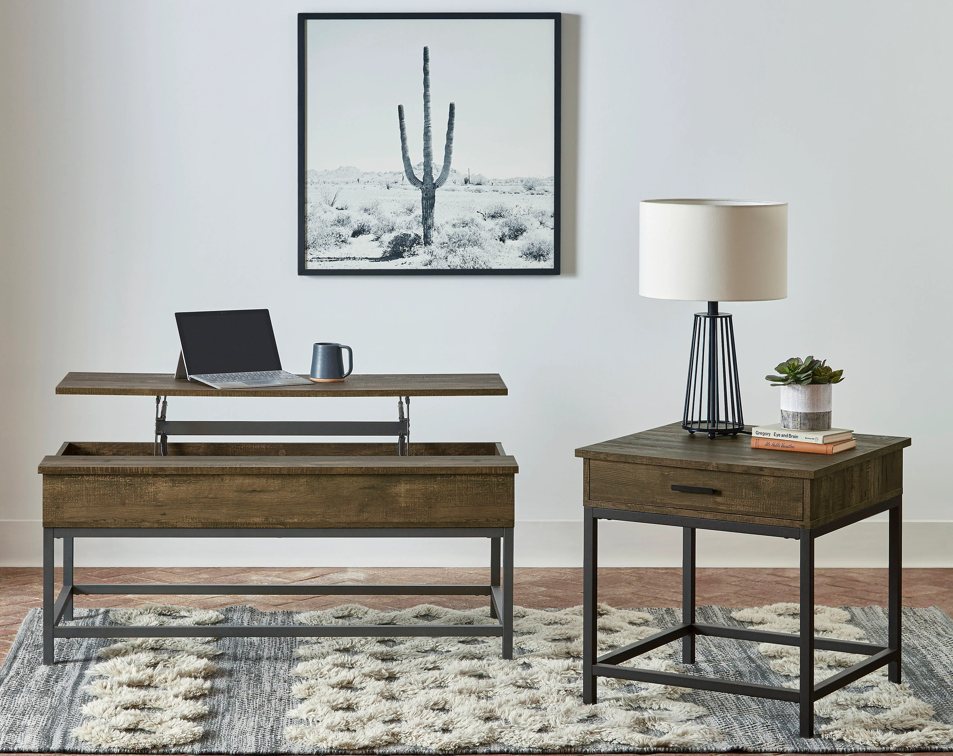 Byers 2-Piece Lift Top Coffee and End Table Set, Brown Oak