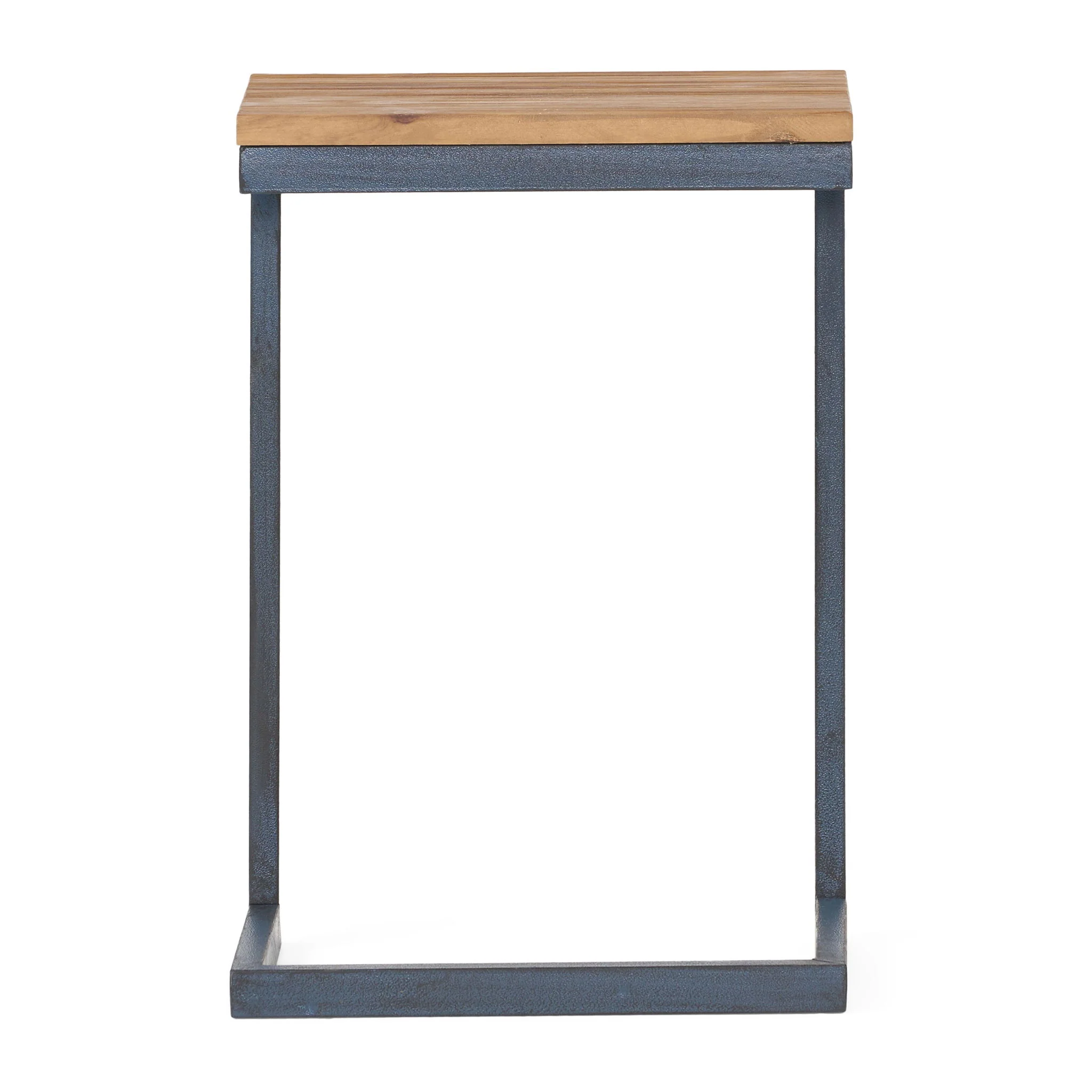 C Shaped End Table With Iron Base And Fir Wood To - Image 6
