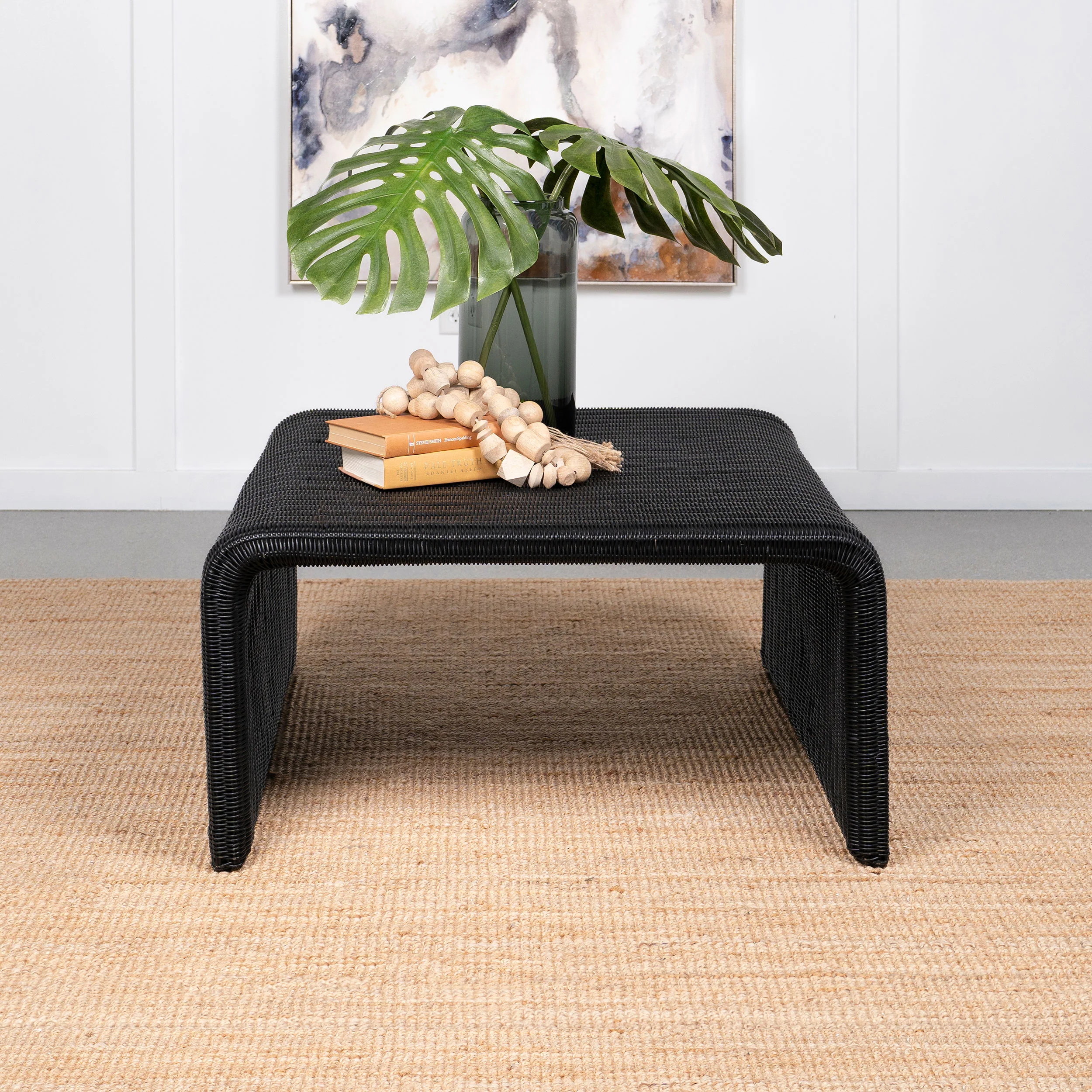 Cahya Woven Rattan Square Coffee Table in Black - Image 5
