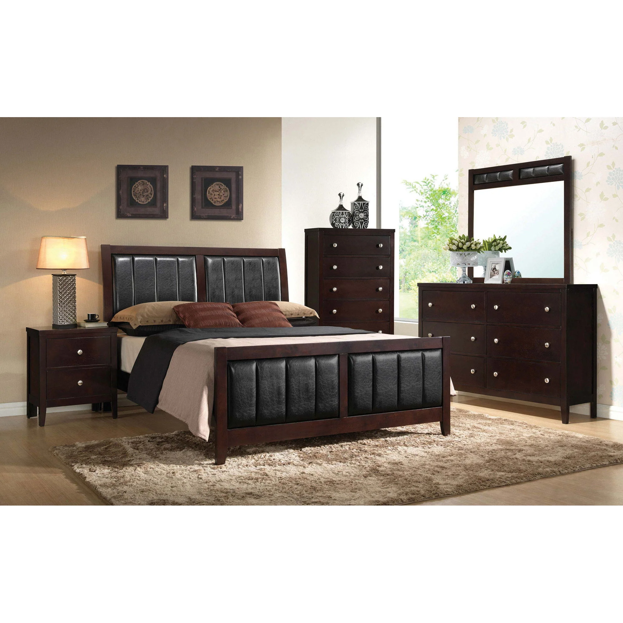 California King Upholstered Panel Bed With Headboard And Footboard - Cappuccino - Image 3