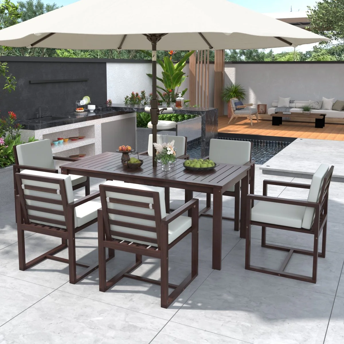 Calistoga 7 Piece Dark Brown Acacia Outdoor Dining Set - Image 2
