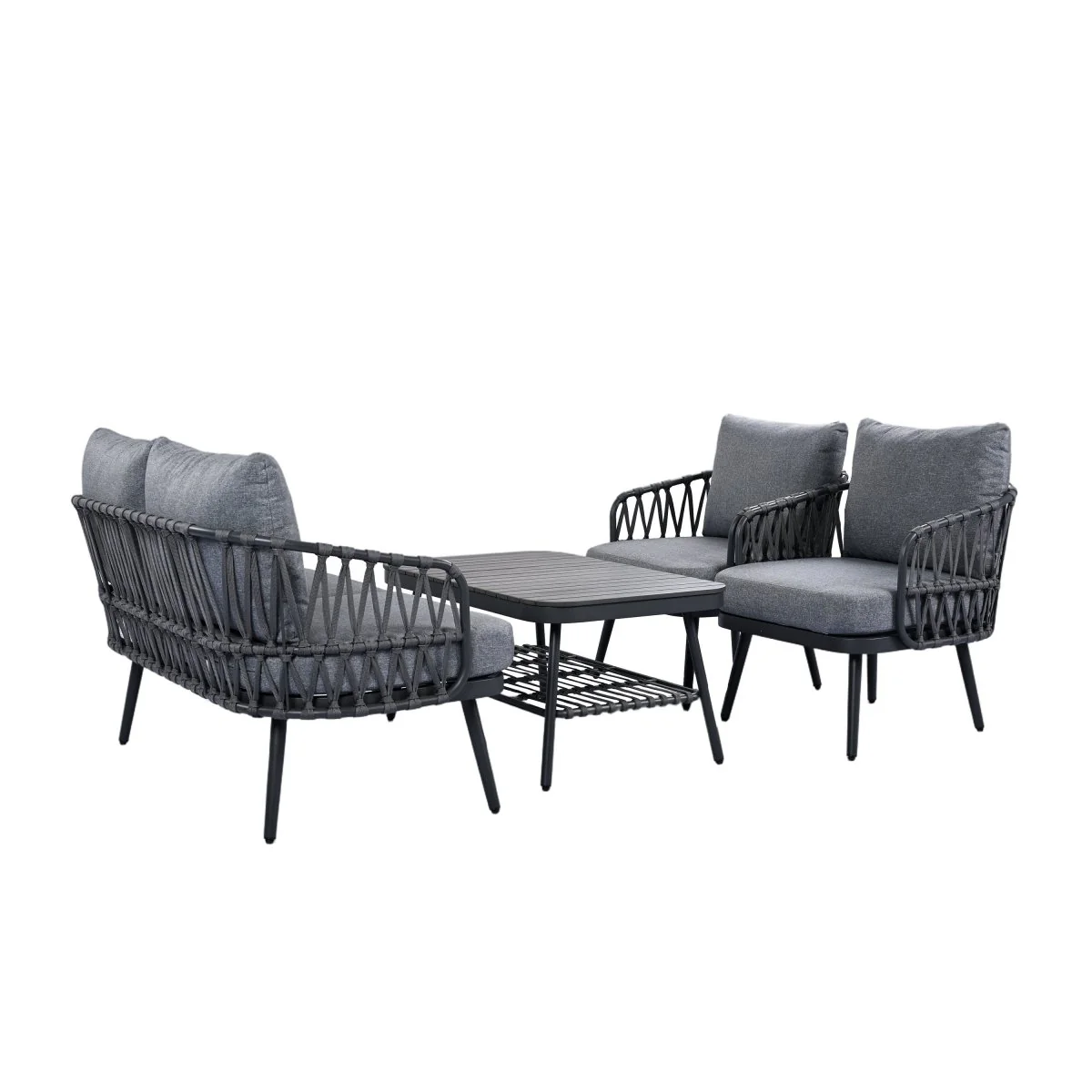 Callira 4-Piece Rope Outdoor Seating Set with Acacia Coffee Table - Image 10