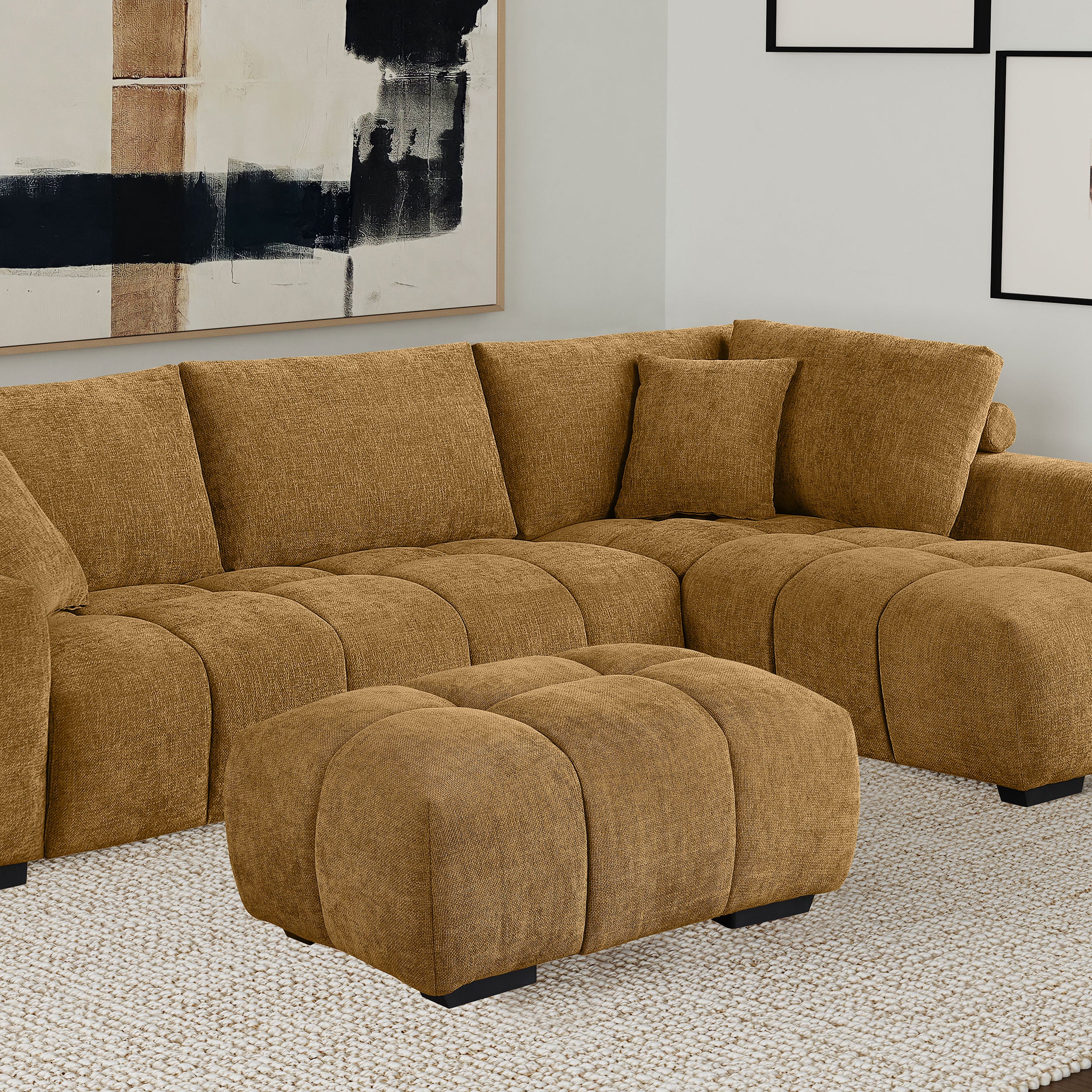 Camacho Rectangular Upholstered Tufted Ottoman in Amber - Image 5