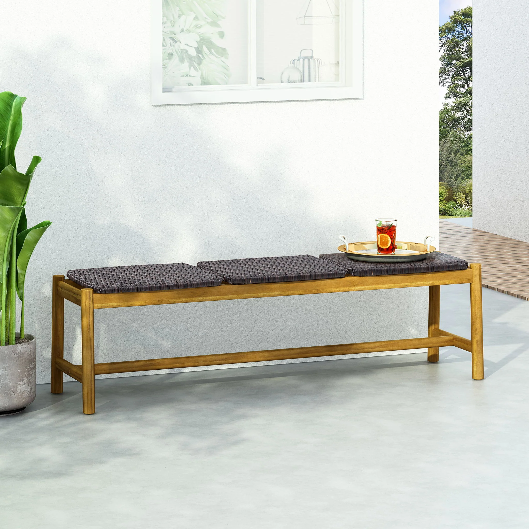 Cambria - Rustic 3 Seater Bench - Teak - Image 9