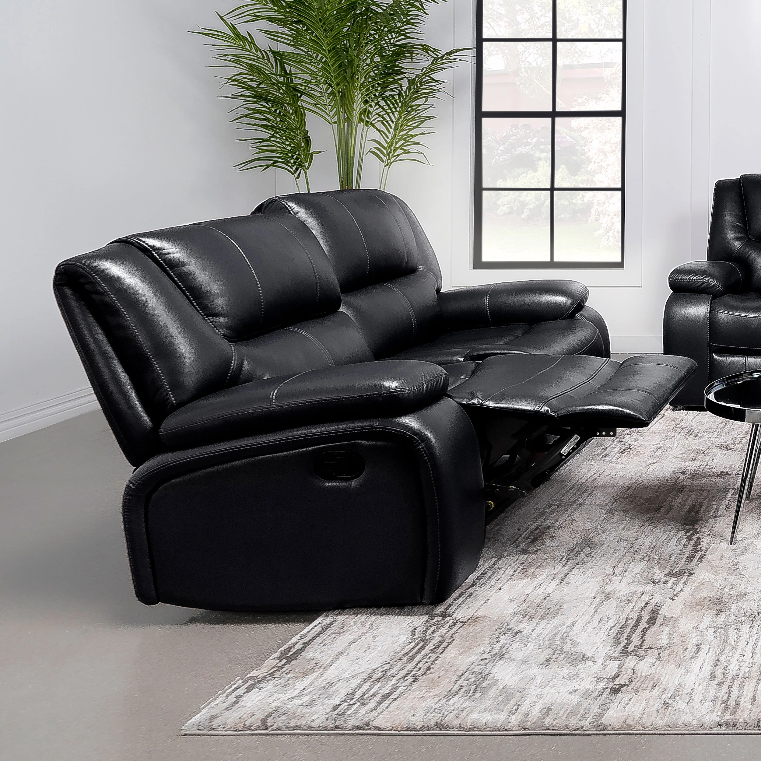 Camila Upholstered Motion Reclining Loveseat in Black - Image 5