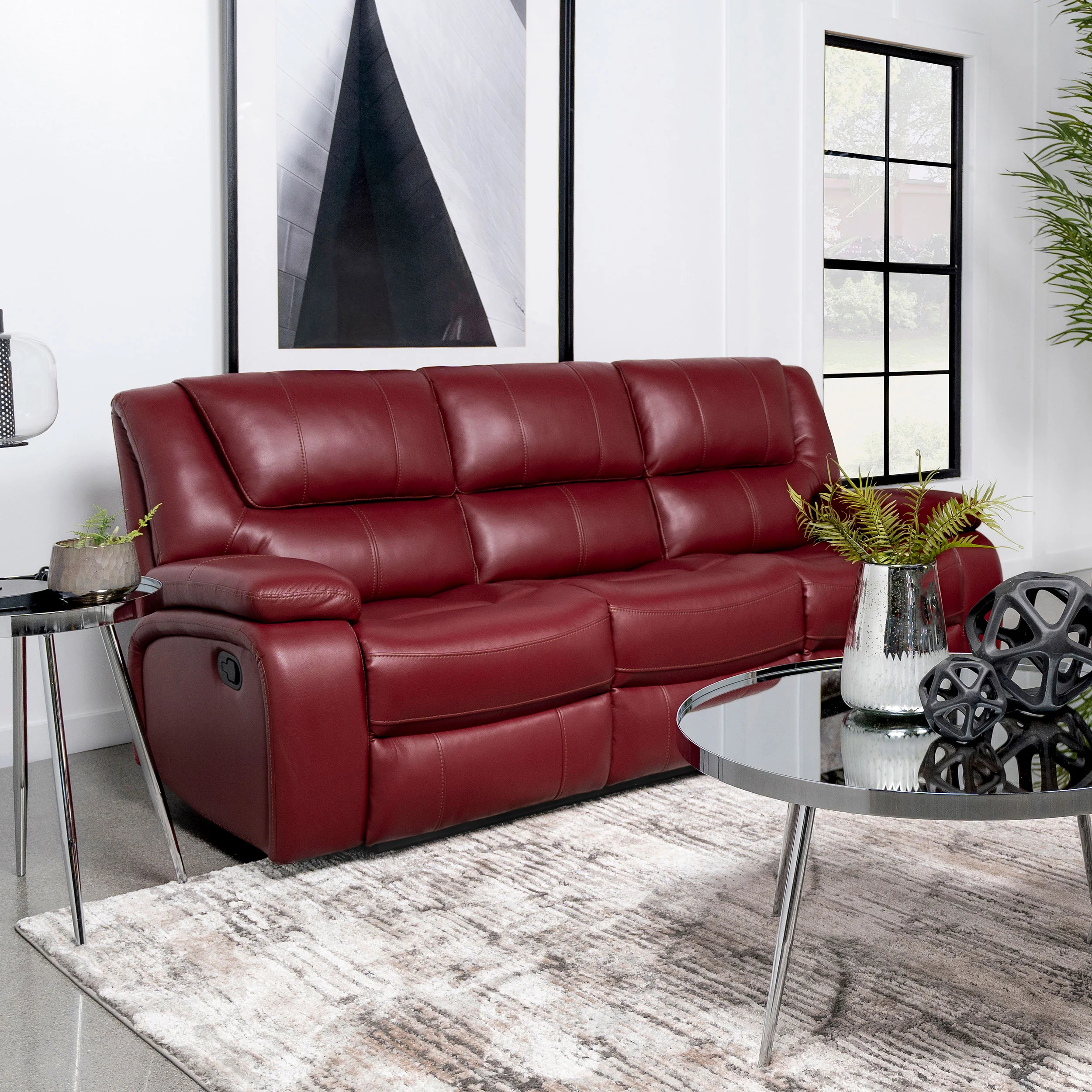 Camila Upholstered Motion Reclining Sofa in Red - Image 4