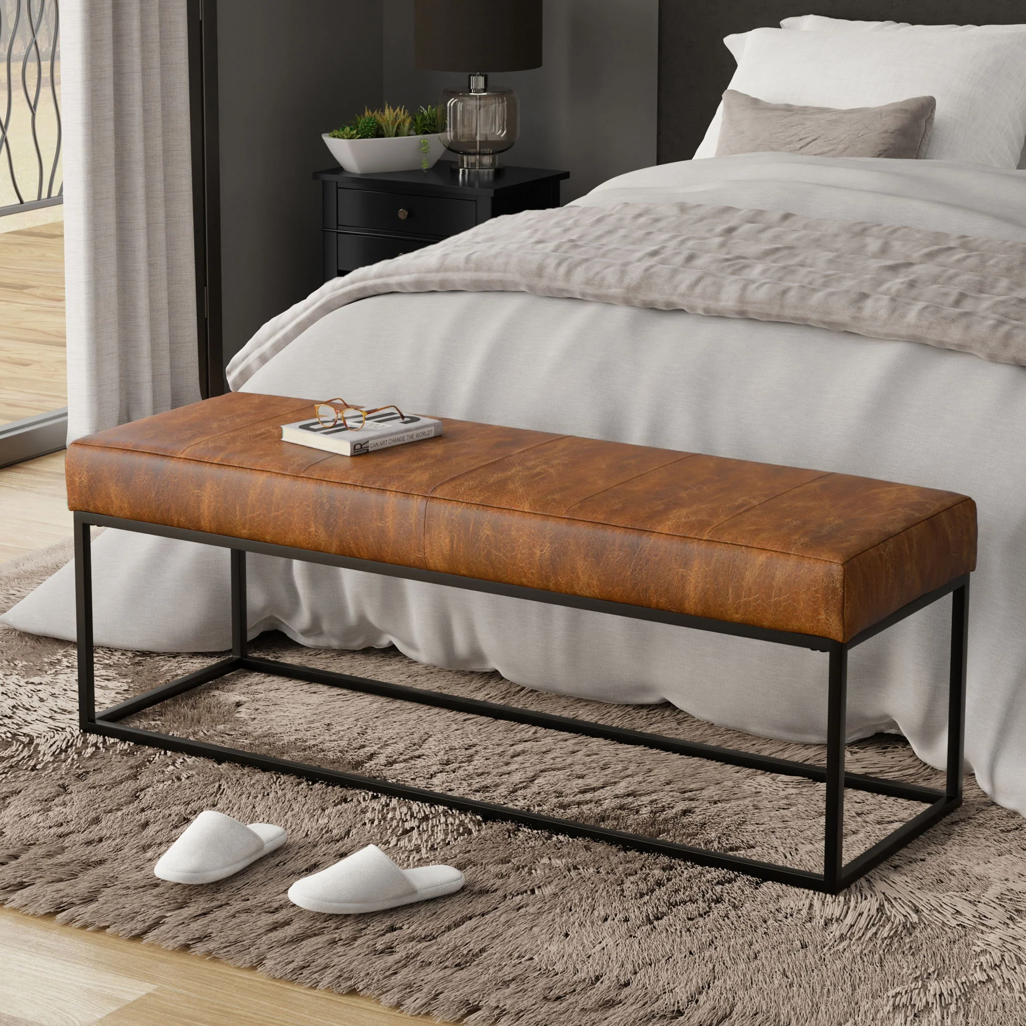 Candice - Ottoman Bench - Tan / Black - Image 4