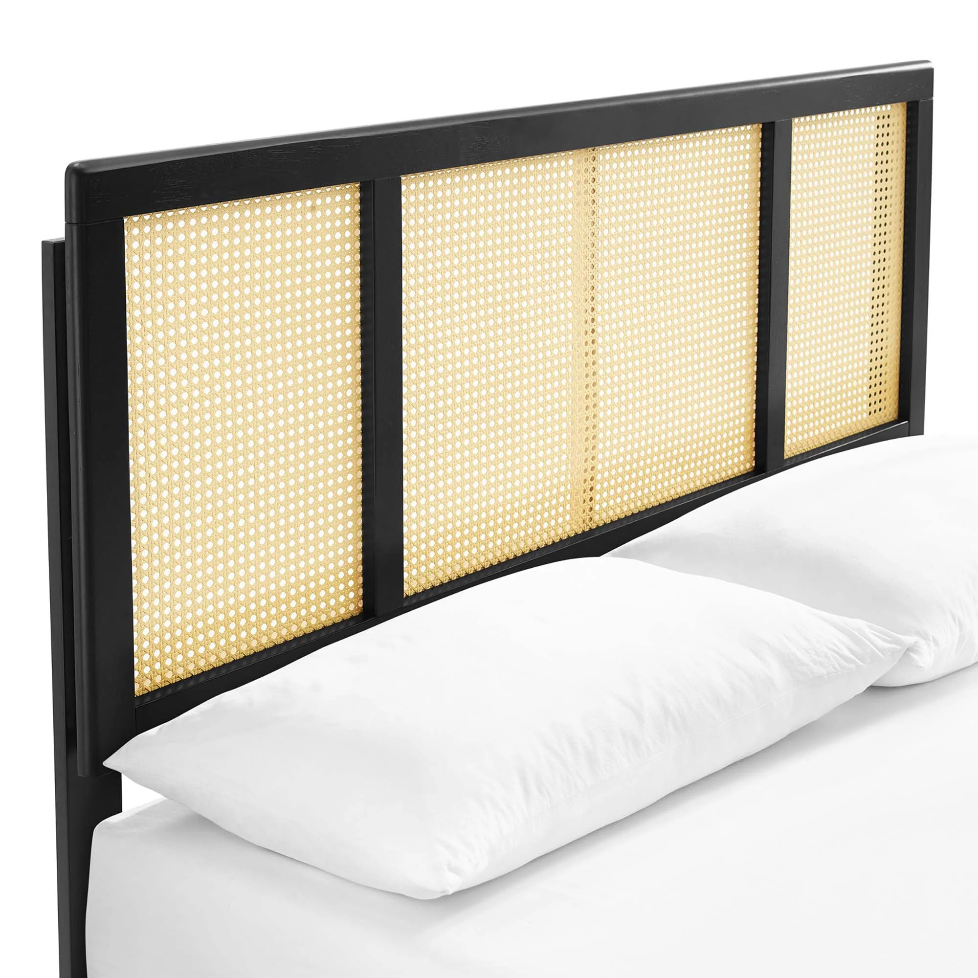 Cane and Wood Platform Bed with Splayed Legs - Image 19