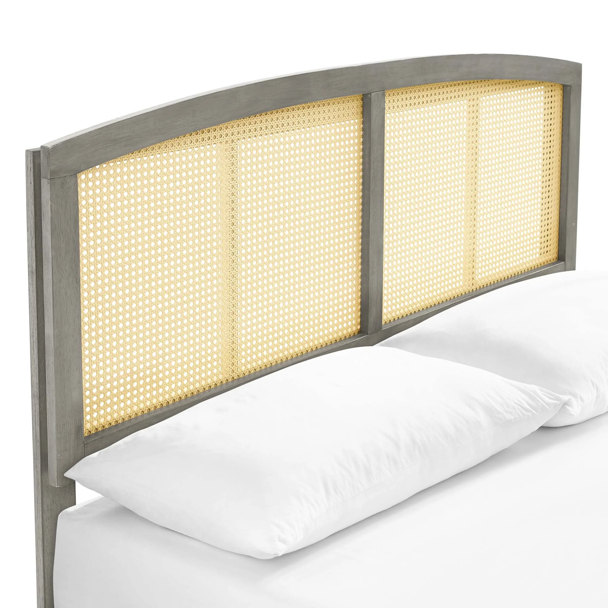 Cane and Wood Platform Bed with Splayed Legs - Image 4