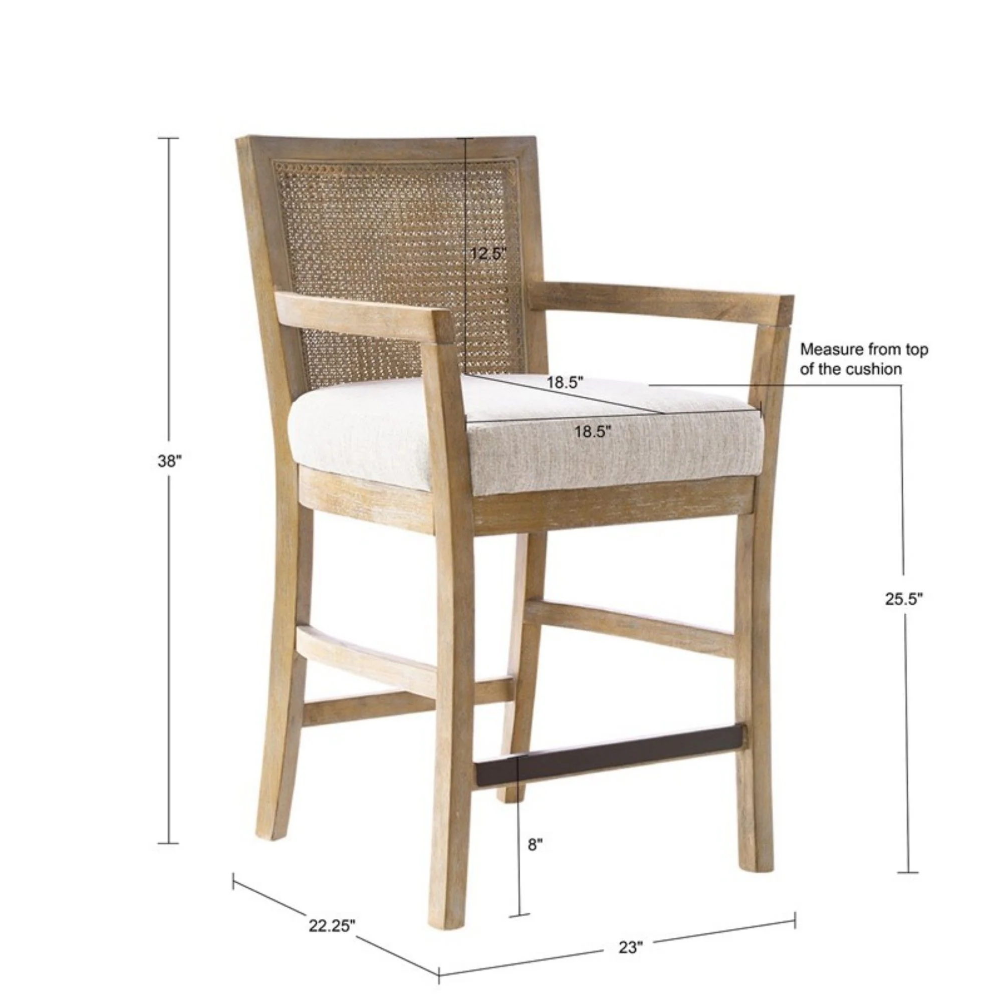 Cane Back Counter Stool With Upholstered Seat - Cream / Reclaimed Natural - Image 9