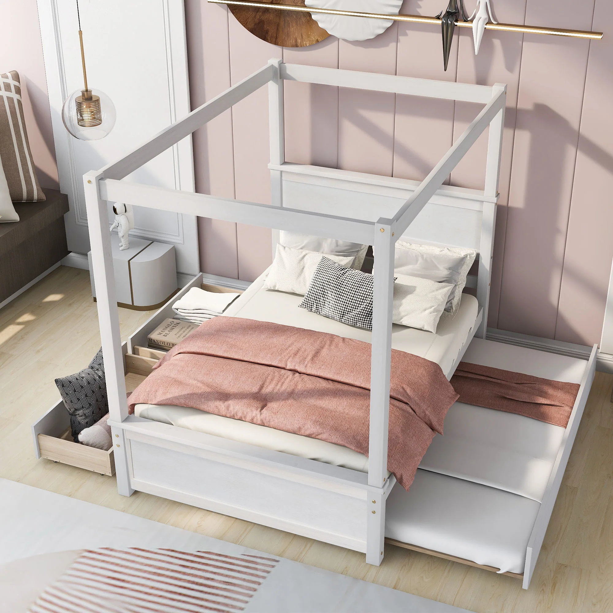 Canopy Platform Bed With Drawers, Support Slats, No Box Spring Needed - Image 23