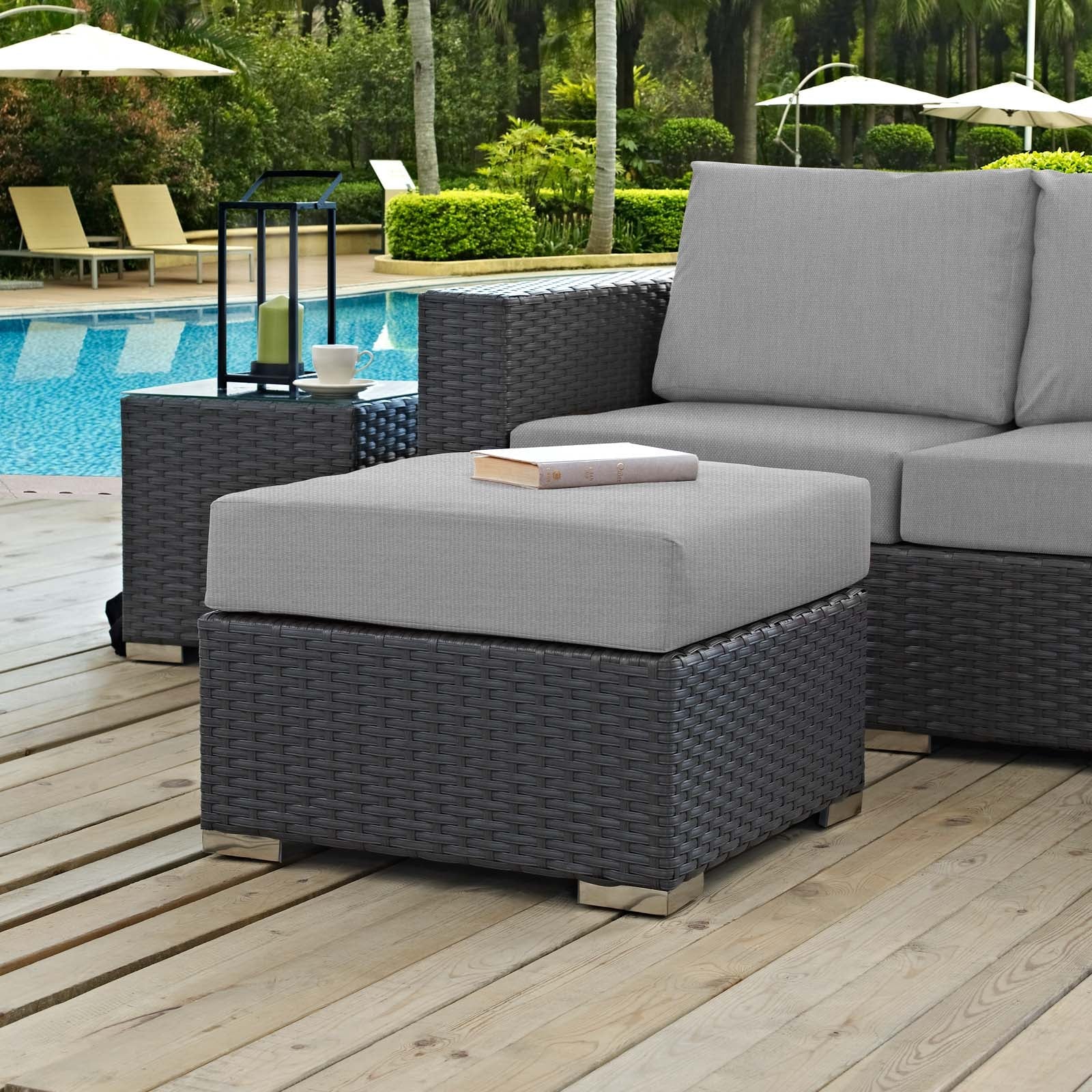 Canvas Outdoor Patio Wicker Ottoman - Comfortable Weather-Resistant Patio Footstool - Image 15