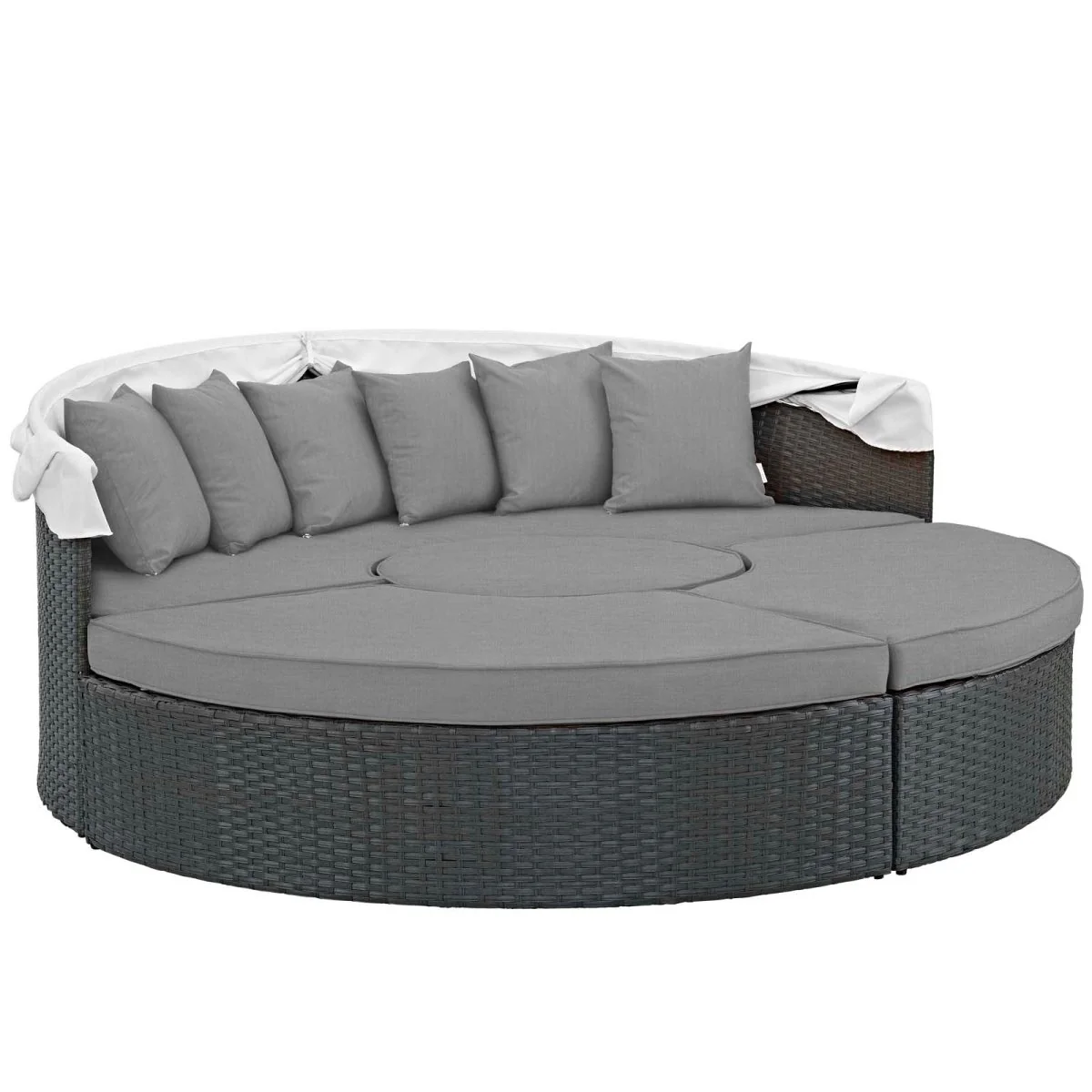 Canvas Outdoor Rattan Daybed with Canopy - Elegant Wicker Lounger for Patio - Image 14